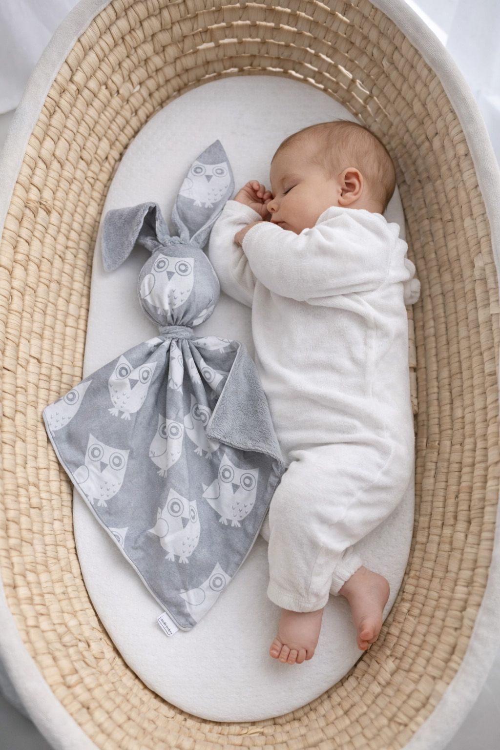 DOUDOU Cuddly bunny double-sided cotton and minky - Grey owls - grey