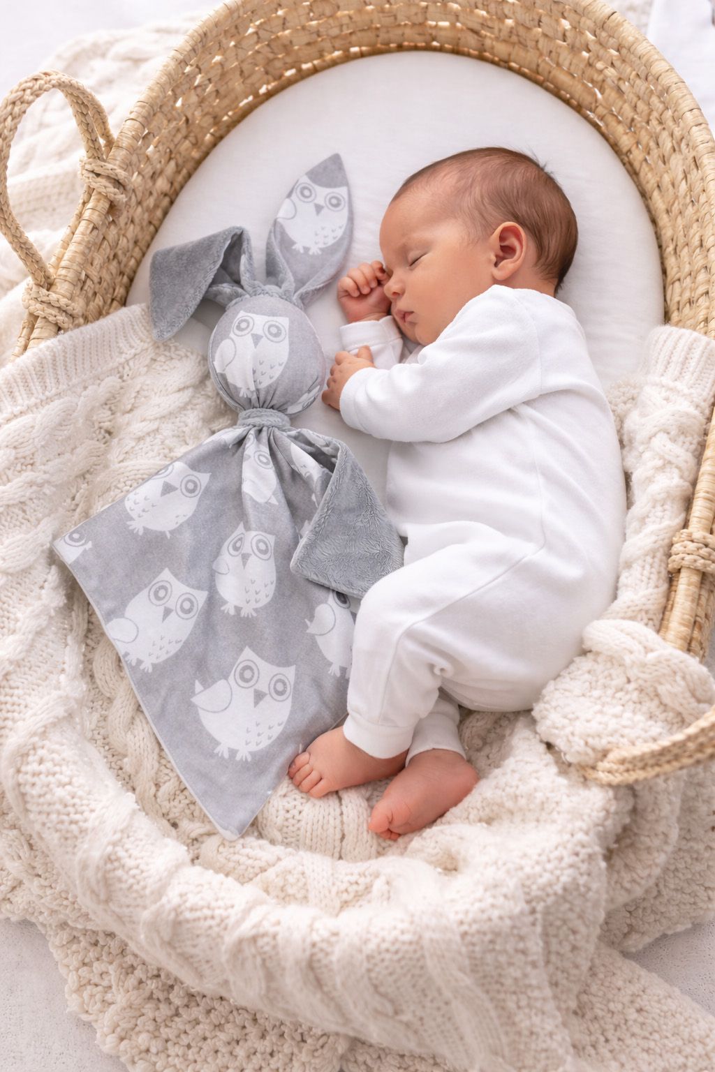 DOUDOU Cuddly bunny double-sided cotton and minky - Grey owls - grey