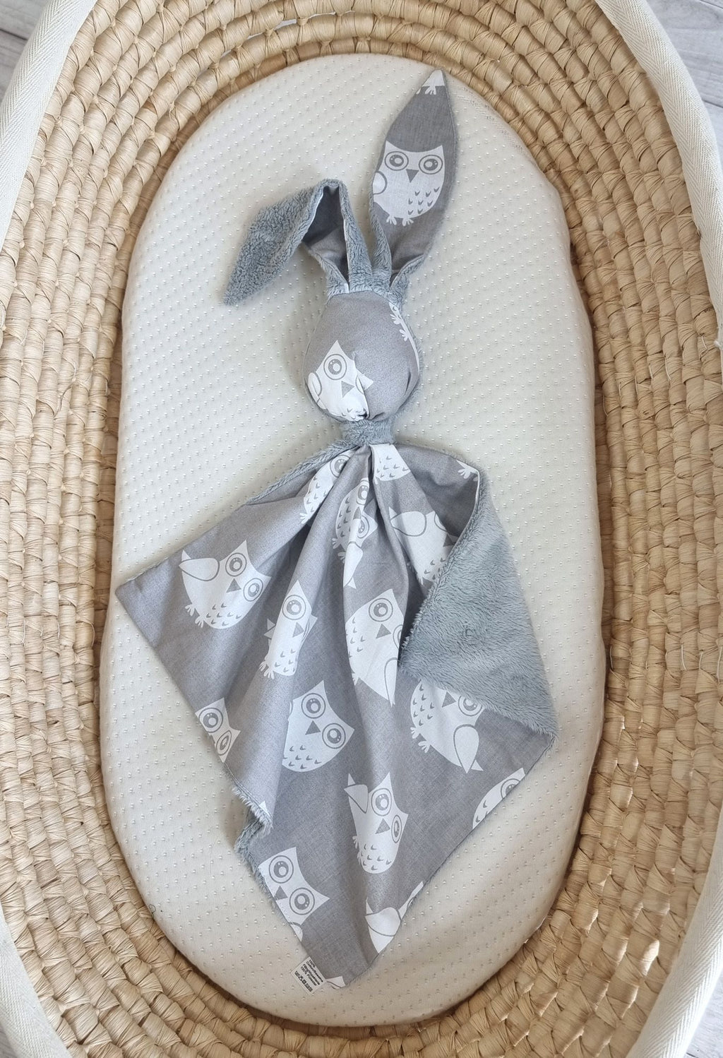 DOUDOU Cuddly bunny double-sided cotton and minky - Grey owls - grey