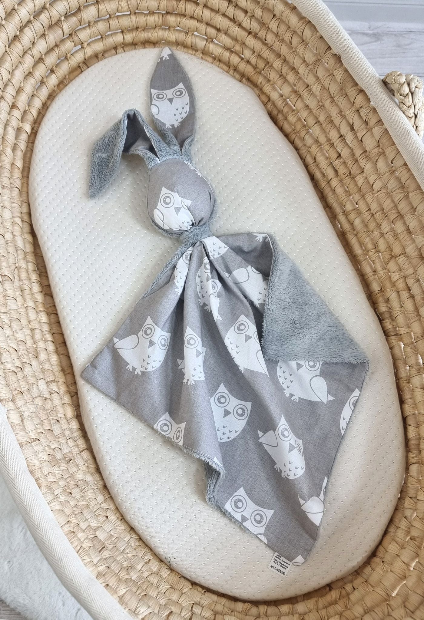 DOUDOU Cuddly bunny double-sided cotton and minky - Grey owls - grey