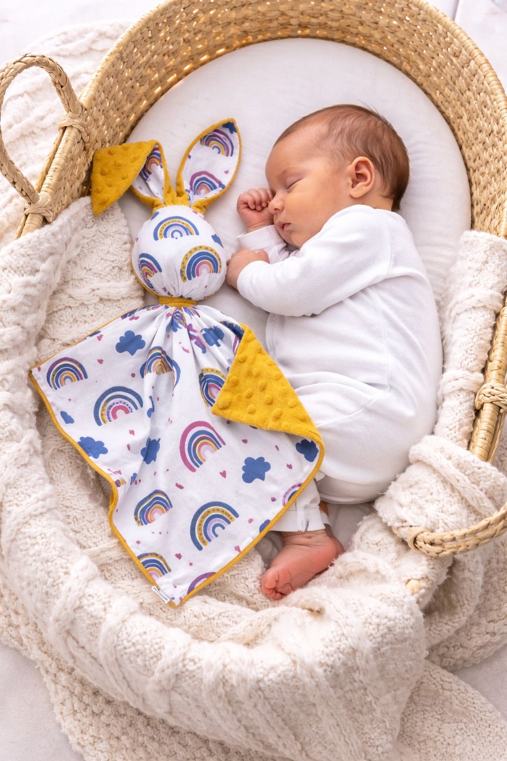 DOUDOU Cuddly bunny double-sided cotton and minky - Rainbow - honey yellow