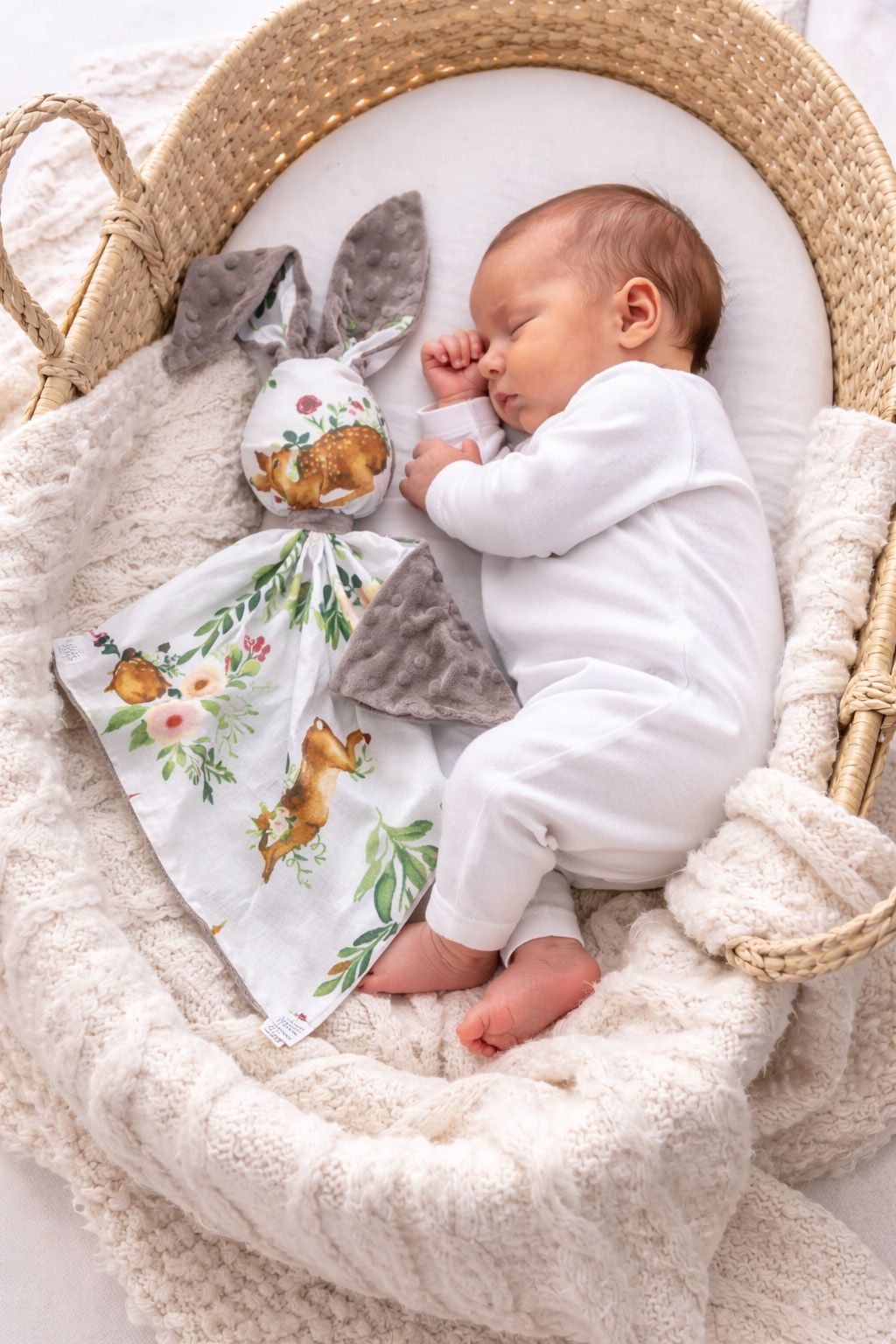 DOUDOU Cuddly bunny double-sided cotton and minky - In the forest - grey