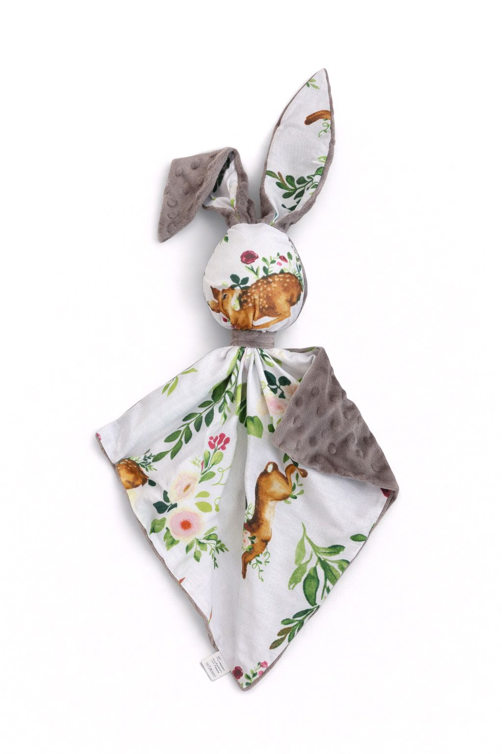 DOUDOU Cuddly bunny double-sided cotton and minky - In the forest - grey
