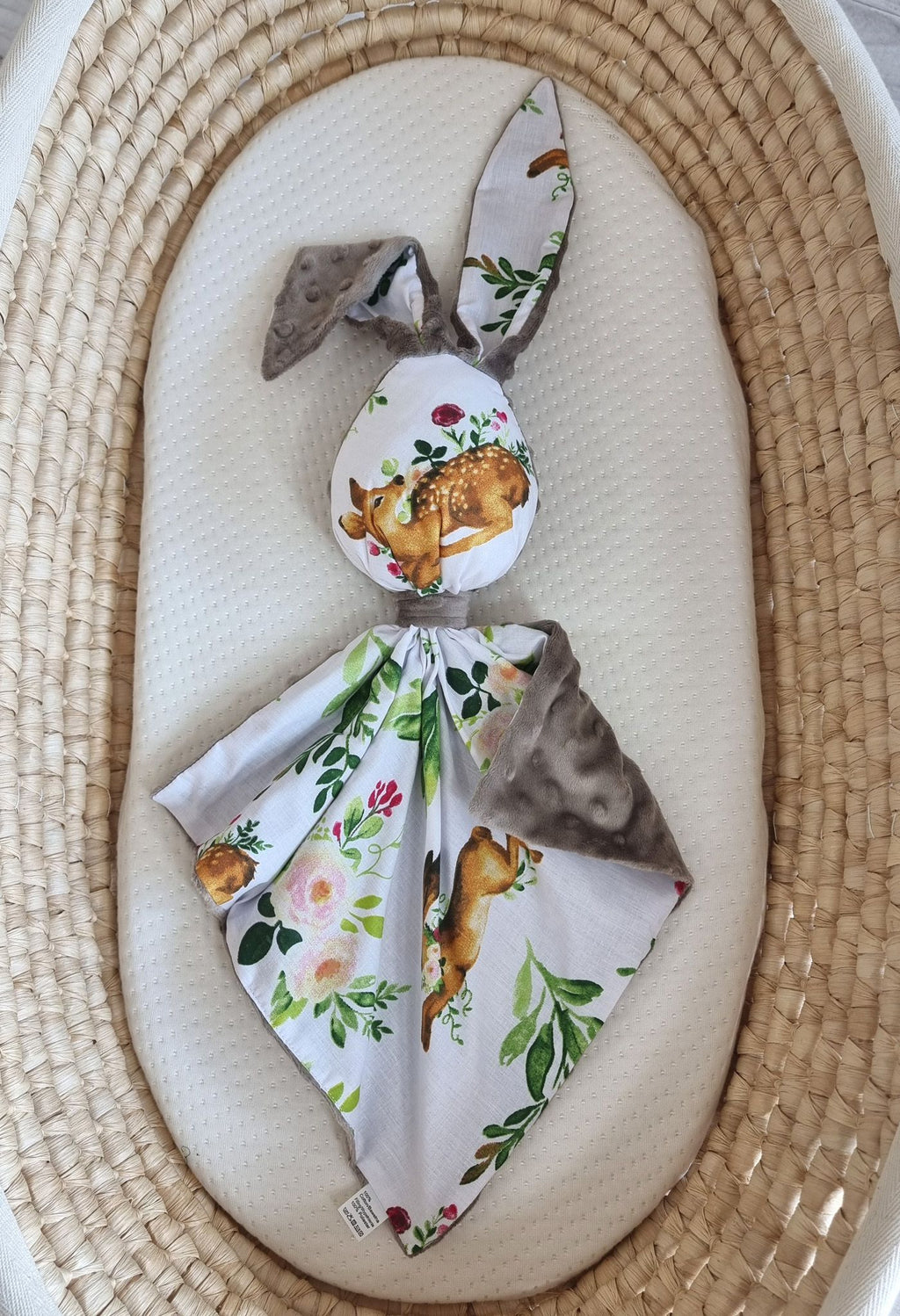 DOUDOU Cuddly bunny double-sided cotton and minky - In the forest - grey