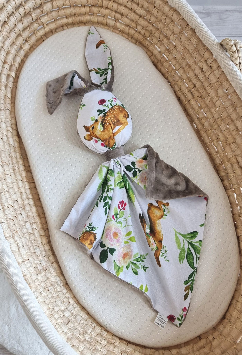DOUDOU Cuddly bunny double-sided cotton and minky - In the forest - grey