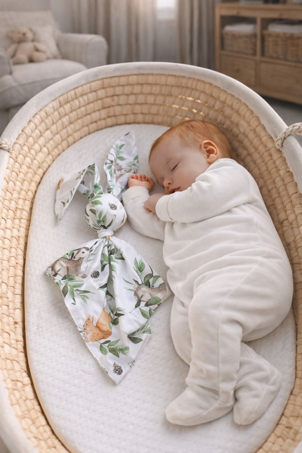 DOUDOU Soft cosy cuddly bunny blanket in cotton - Woodland green