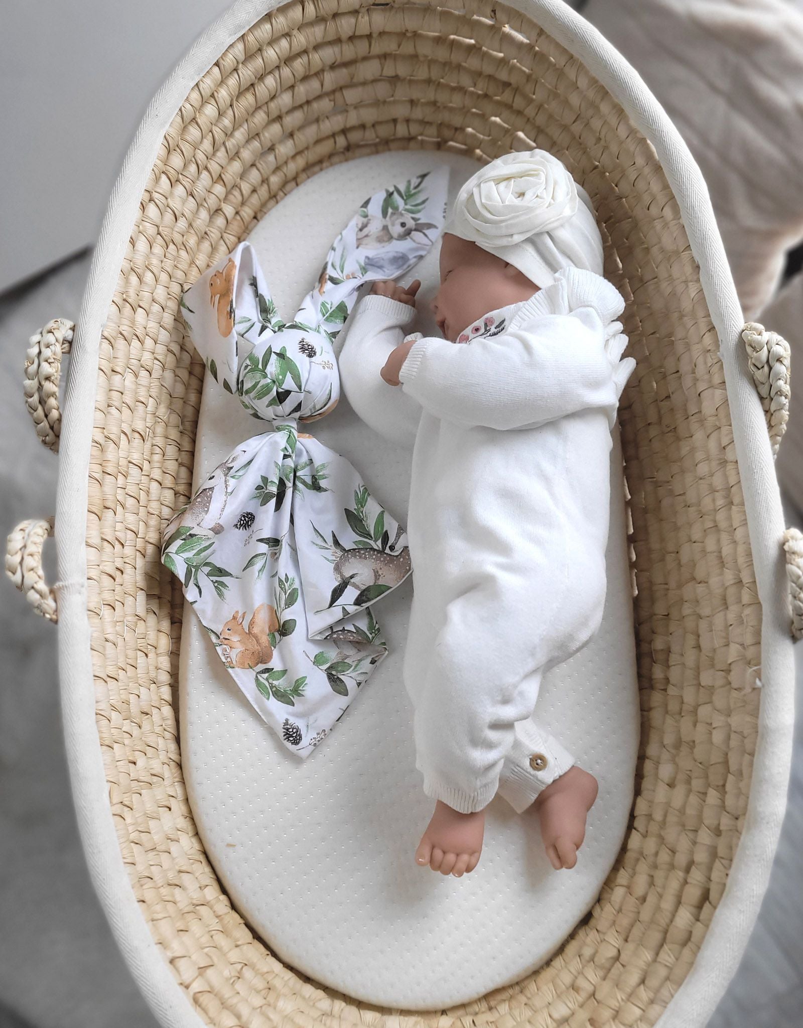DOUDOU Soft cosy cuddly bunny blanket in cotton - Woodland green
