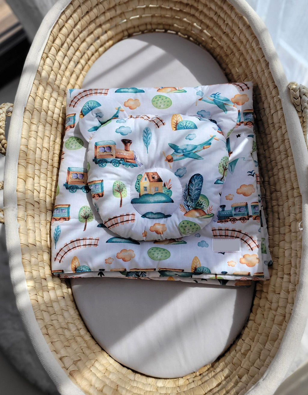 Duvet with pillow Teddy - 2pcs set - turquoise train