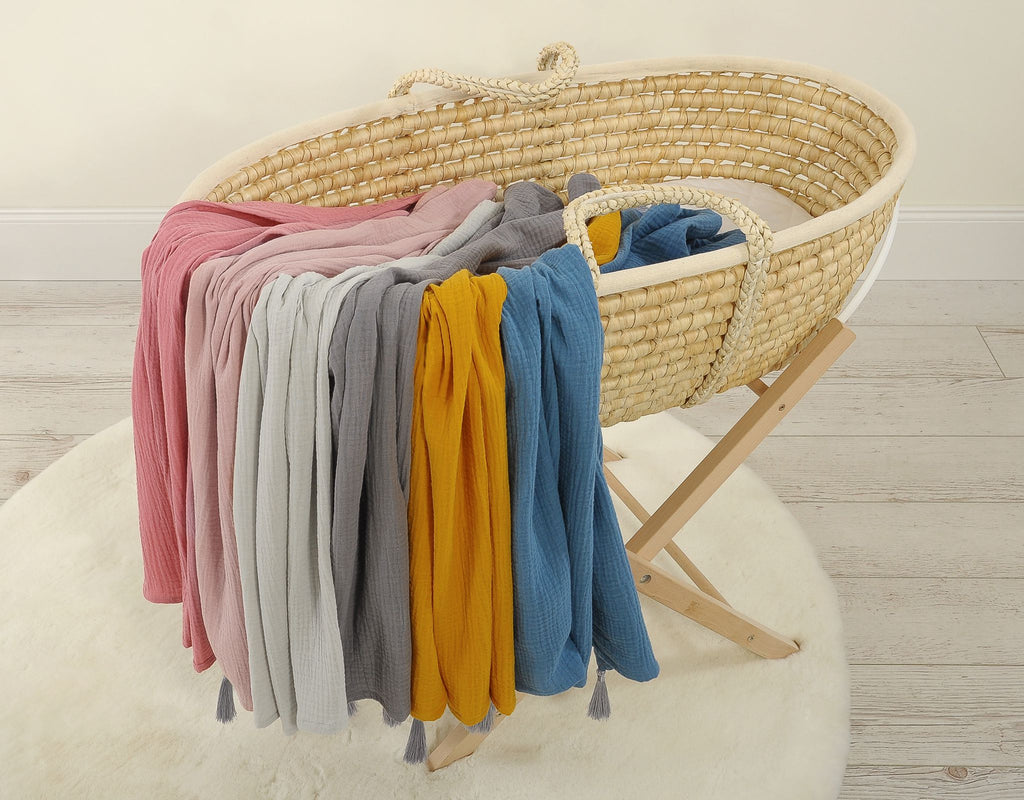 Muslin blanket for kids with tassels - grey