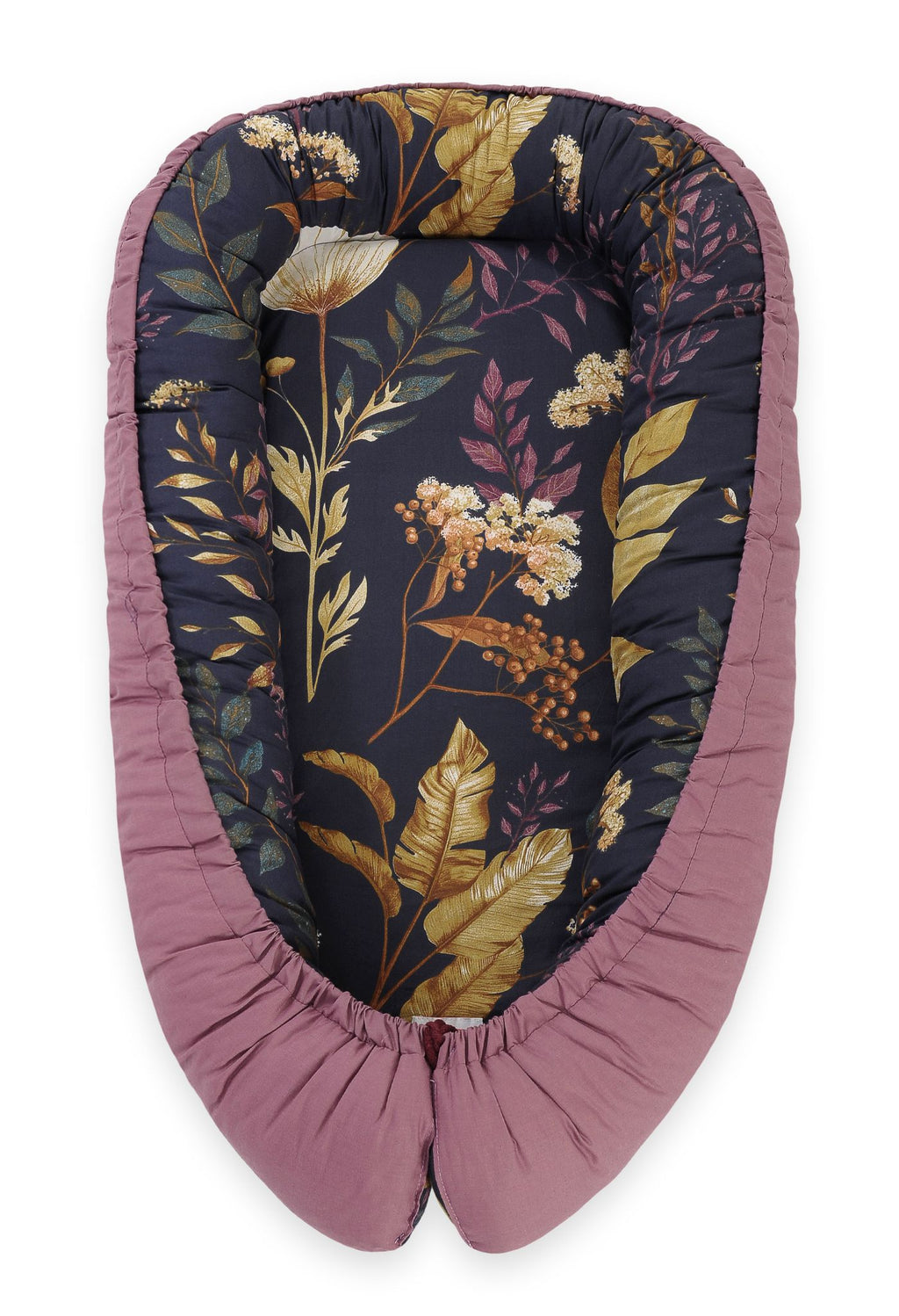 Baby nest double-sided Premium Cocoon for infants BOBONO- floristic/ retro pink