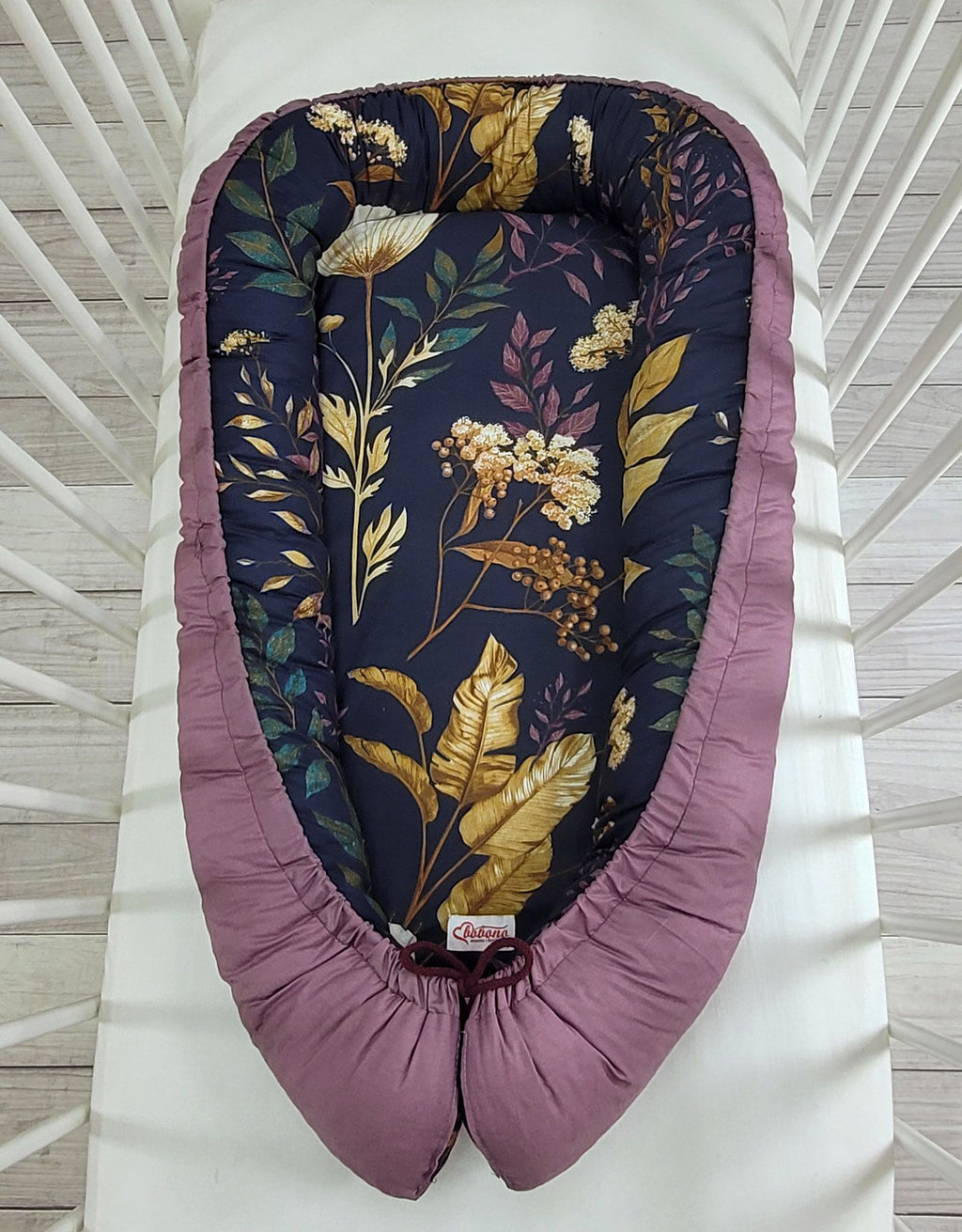 Baby nest double-sided Premium Cocoon for infants BOBONO- floristic/ retro pink