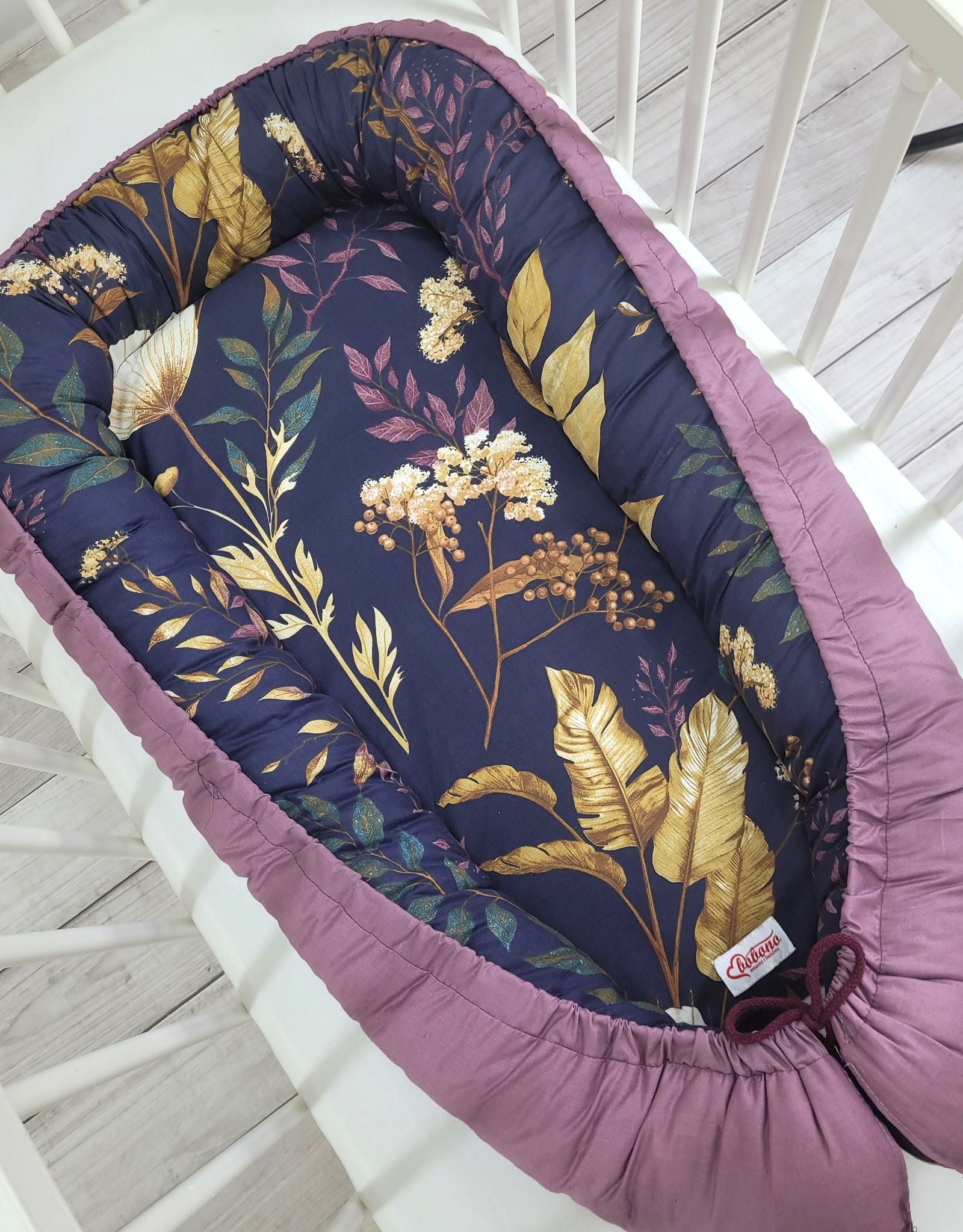 Baby nest double-sided Premium Cocoon for infants BOBONO- floristic/ retro pink