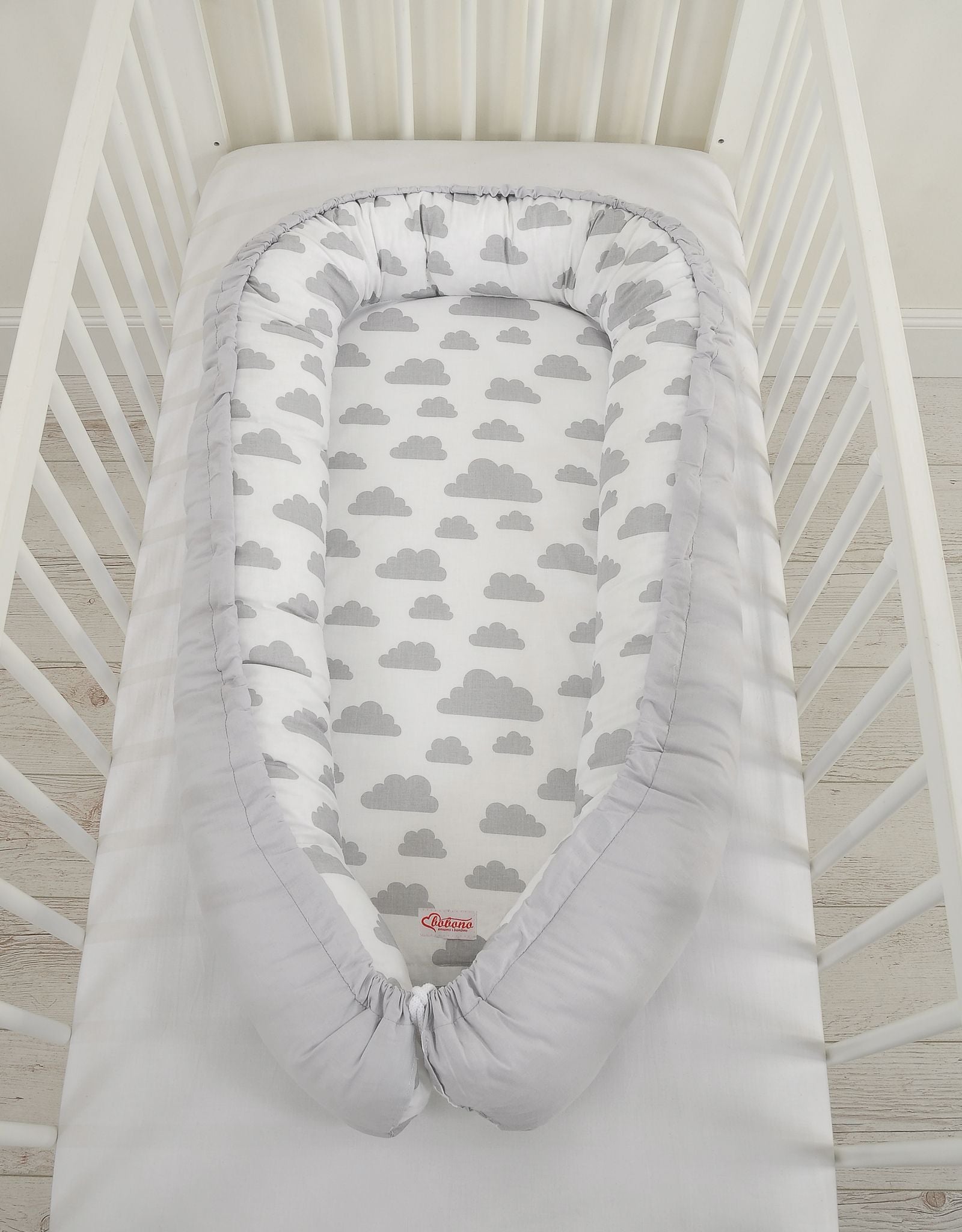 Baby nest double-sided Premium Cocoon for infants BOBONO- clouds gray/gray
