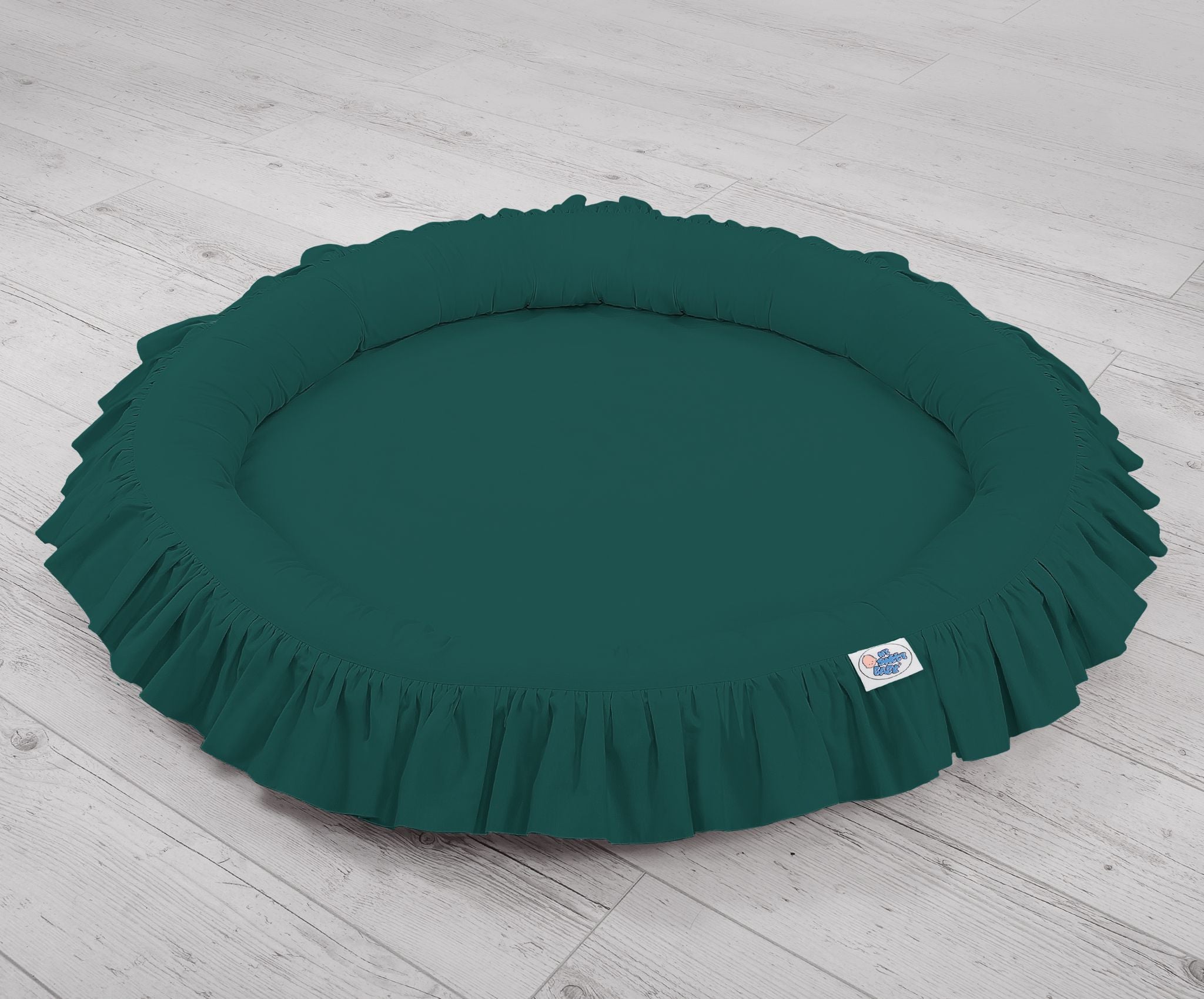 Set: Hanging baldachin for children's room cotton + nest with flounce + pillows - bottle green