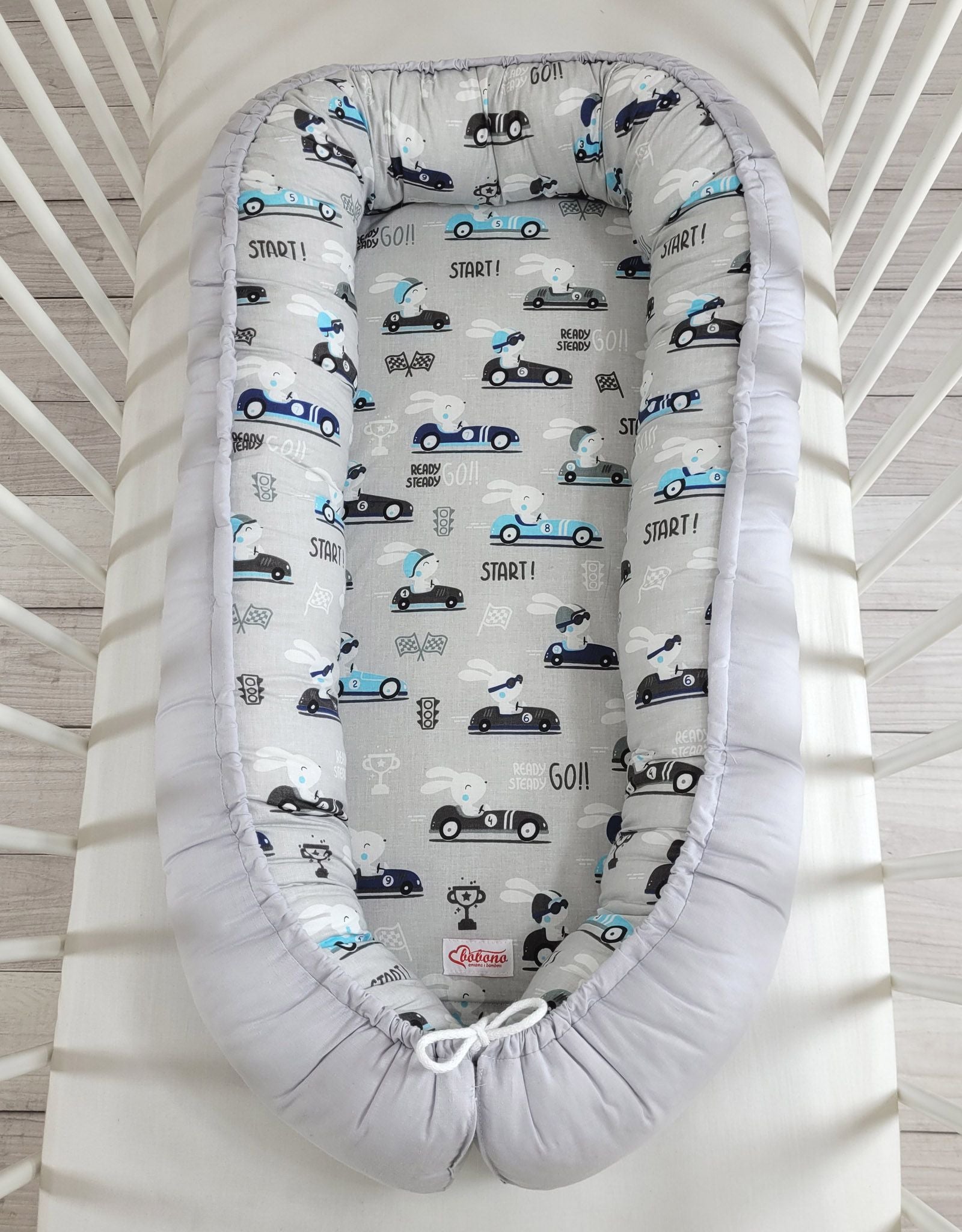 Baby nest double-sided Premium Cocoon for infants BOBONO- gray rabbits