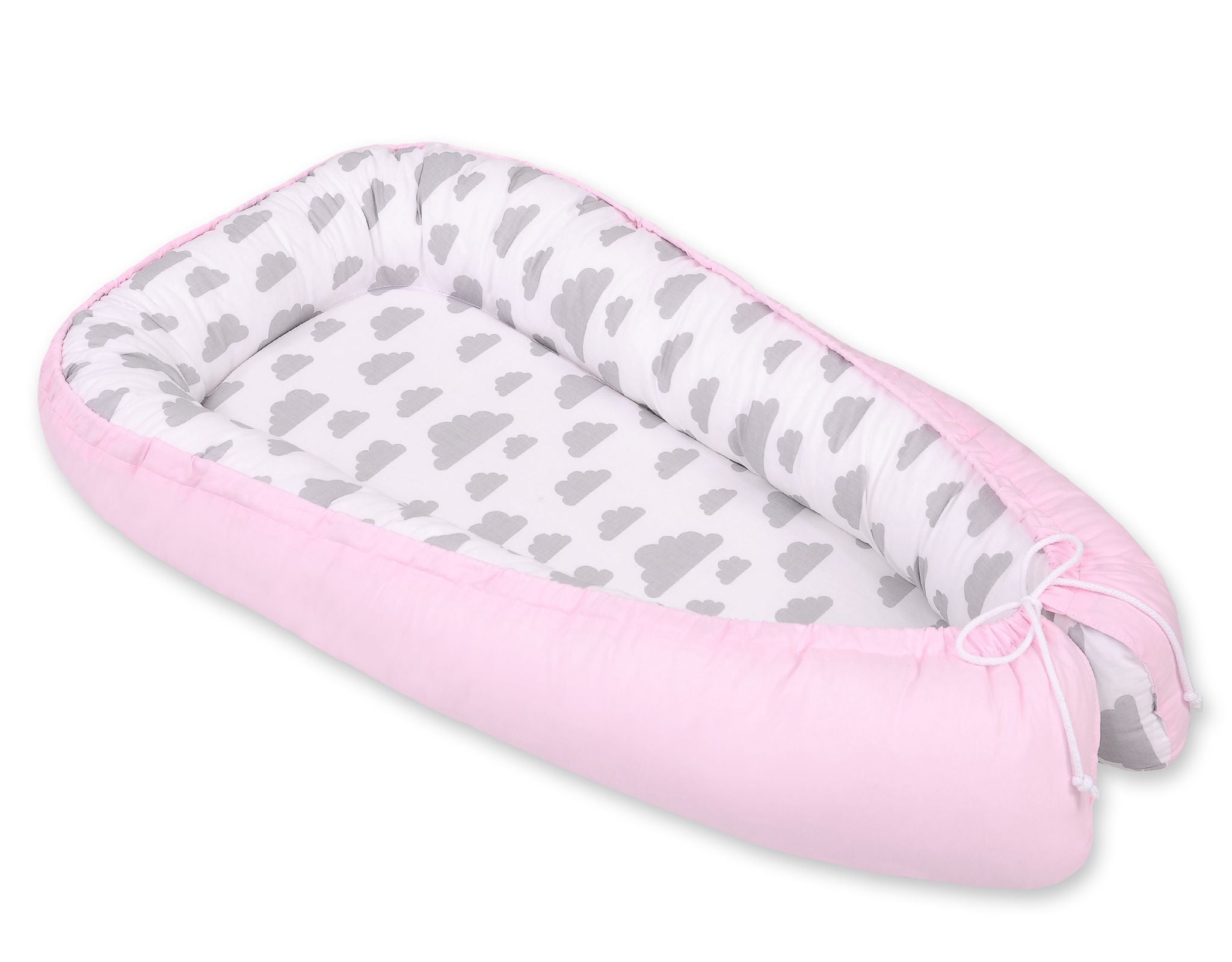 Baby nest double-sided Premium Cocoon for infants BOBONO- clouds gray/pink