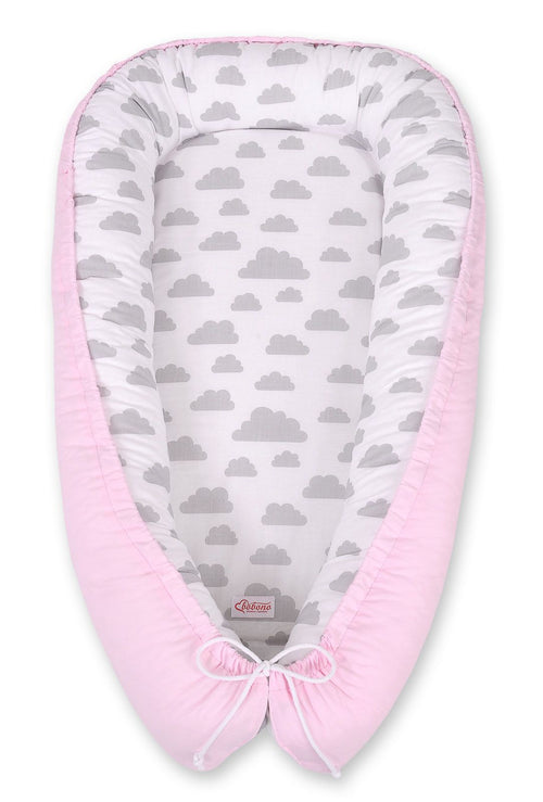 Baby nest double-sided Premium Cocoon for infants BOBONO- clouds gray/pink