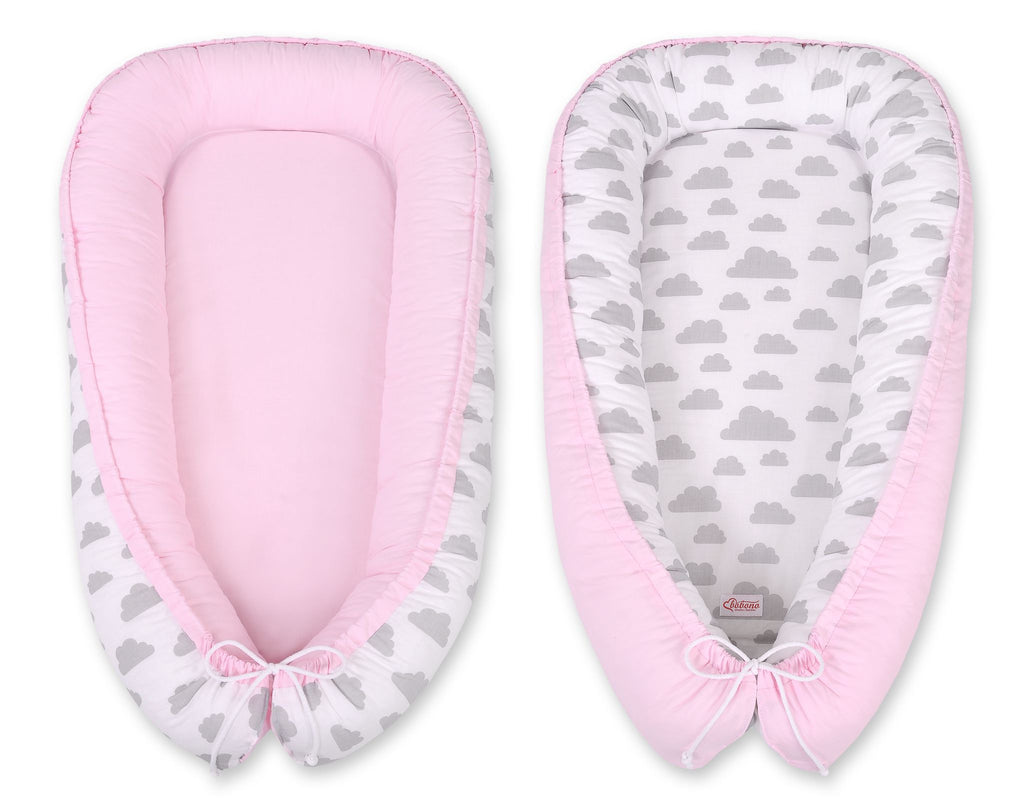Baby nest double-sided Premium Cocoon for infants BOBONO- clouds gray/pink