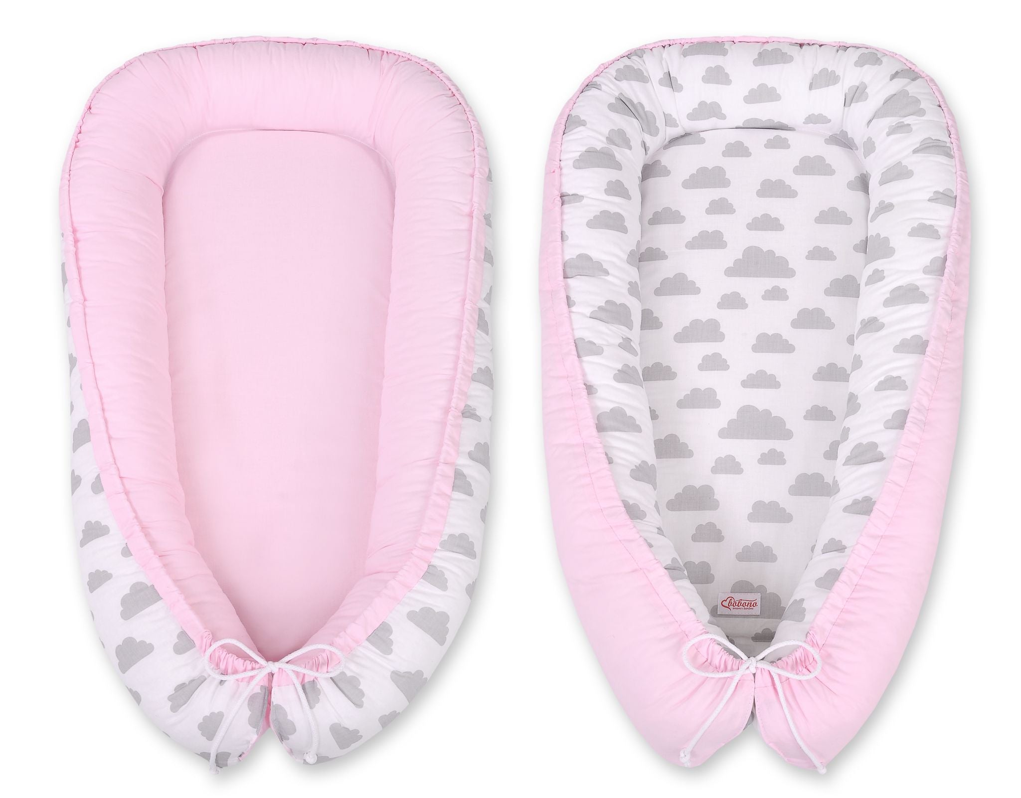 Baby nest double-sided Premium Cocoon for infants BOBONO- clouds gray/pink