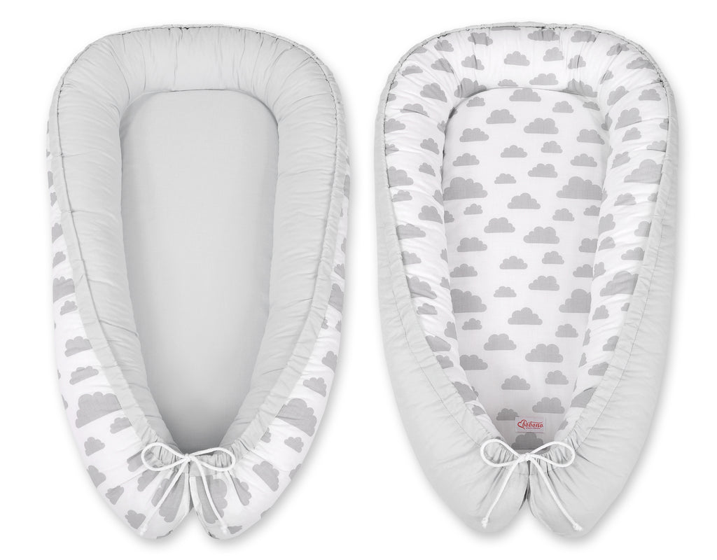 Baby nest double-sided Premium Cocoon for infants BOBONO- clouds gray/gray