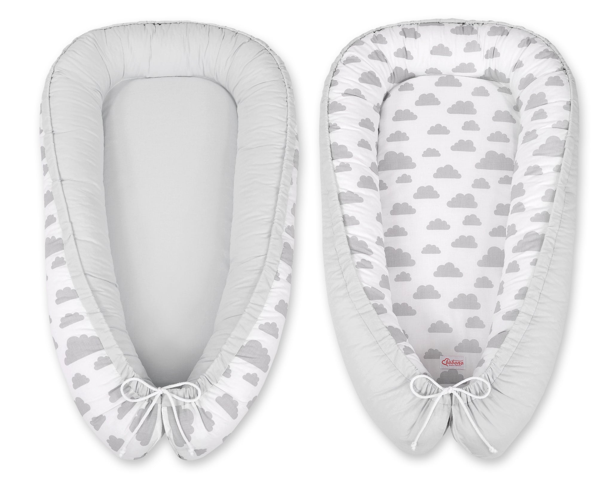Baby nest double-sided Premium Cocoon for infants BOBONO- clouds gray/gray