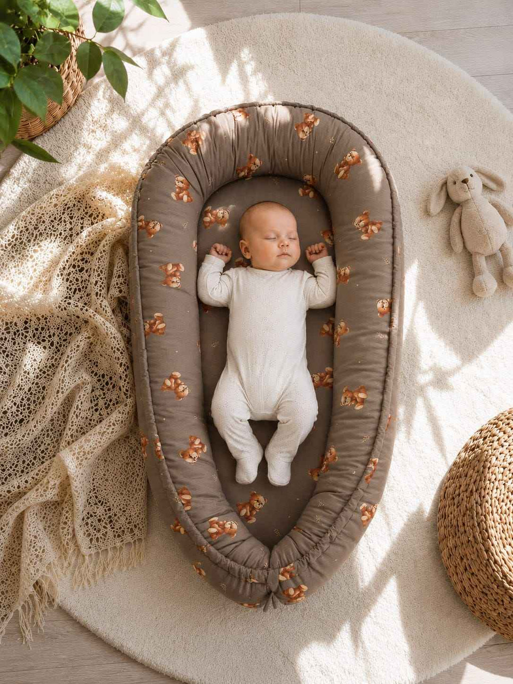 Baby nest double-sided Premium Cocoon for infants MY SWEET BABY- Toffee Teddy