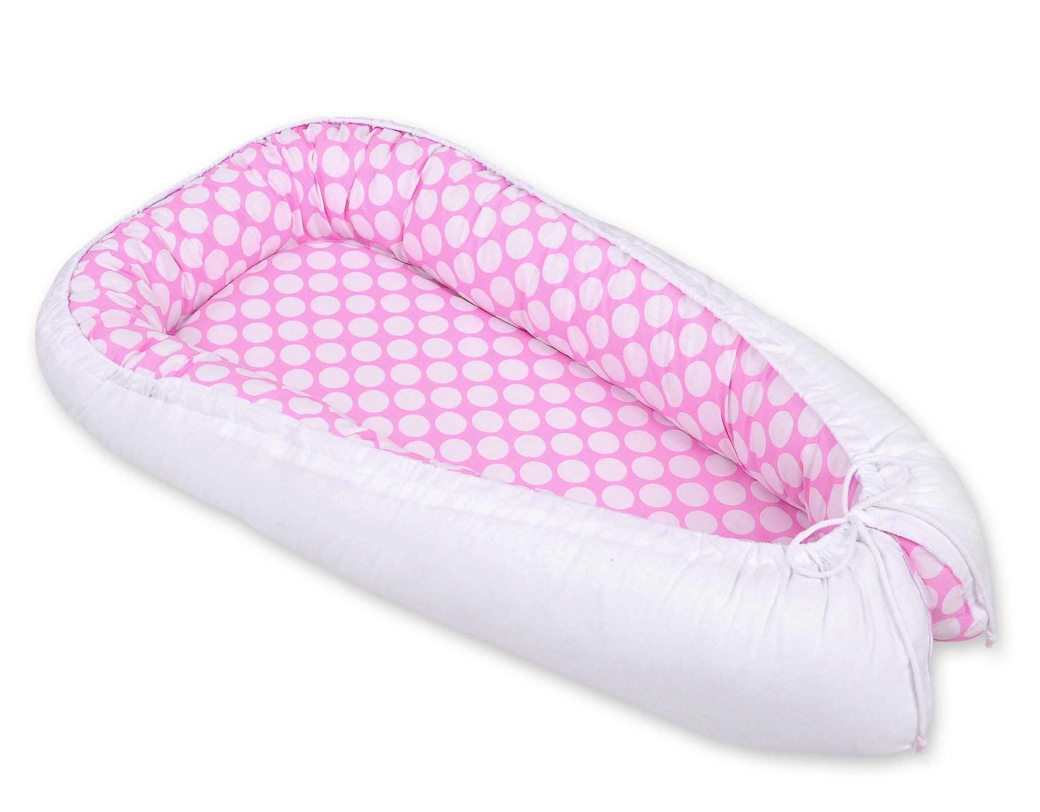 Baby nest double-sided Premium Cocoon for infants BOBONO- white dots/white