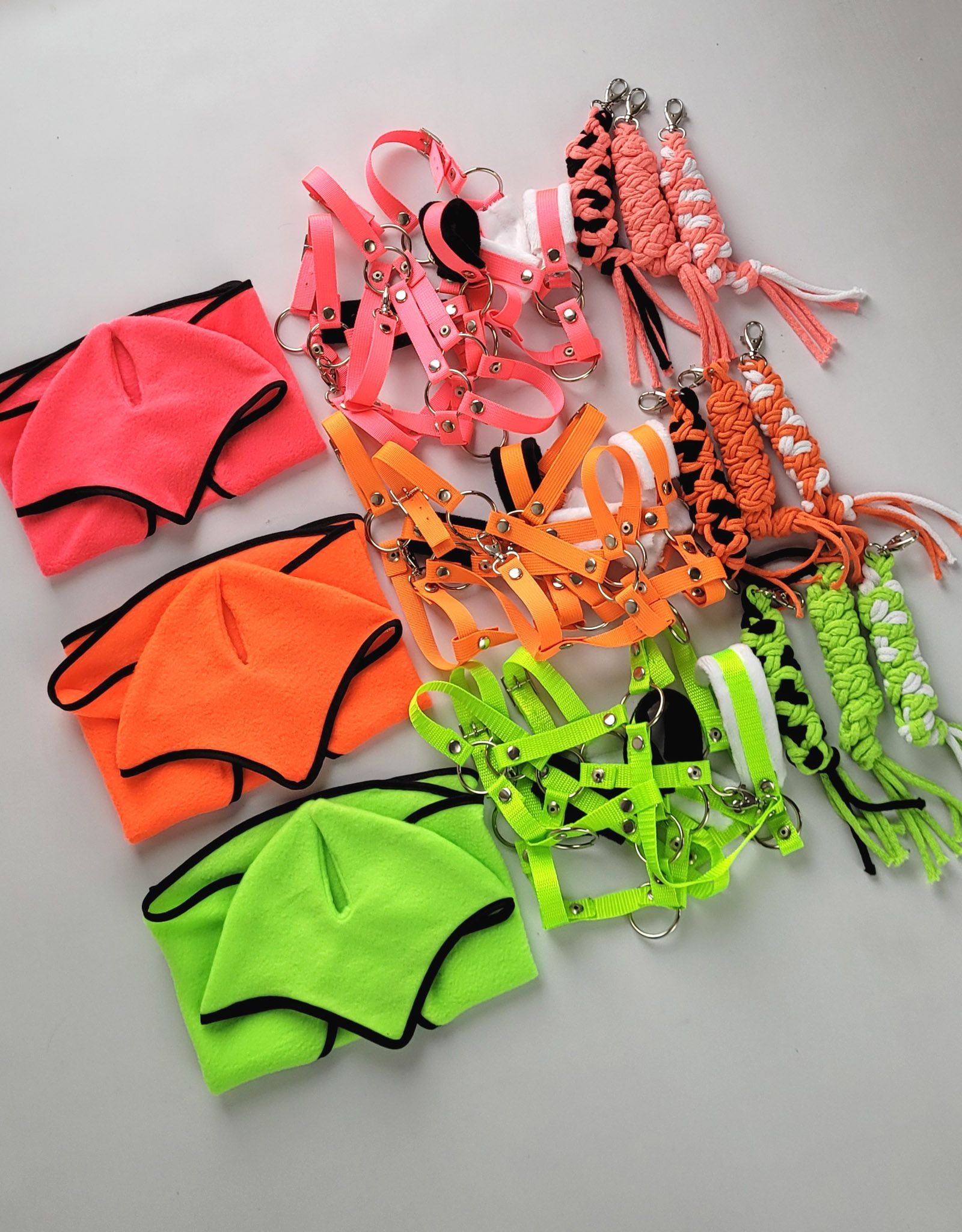 Set for Hobby Horse: the halter A3 + Tether made of cord - neon-pink
