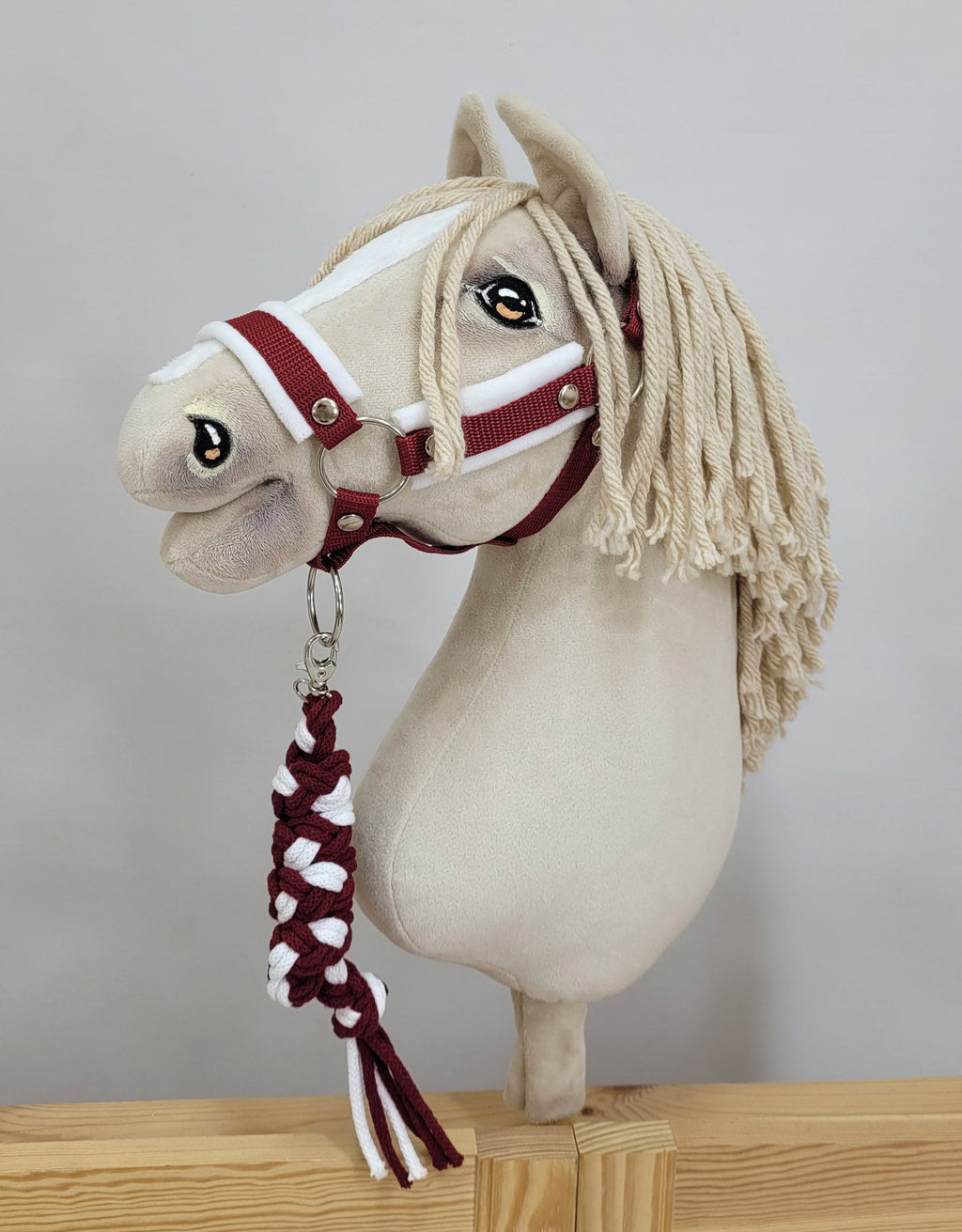 Tether for Hobby Horse made of double-twine cord - white- burgundy