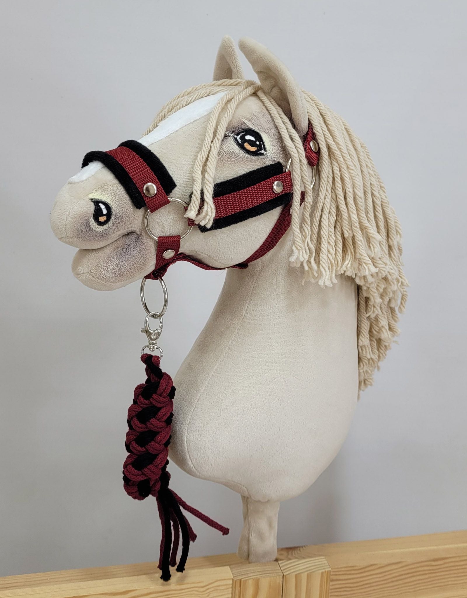 Tether for Hobby Horse made of double-twine cord - black- burgundy