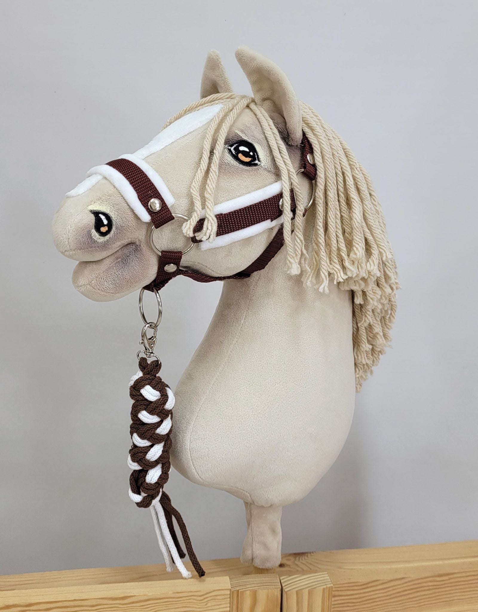 Tether for Hobby Horse made of double-twine cord - white- brown