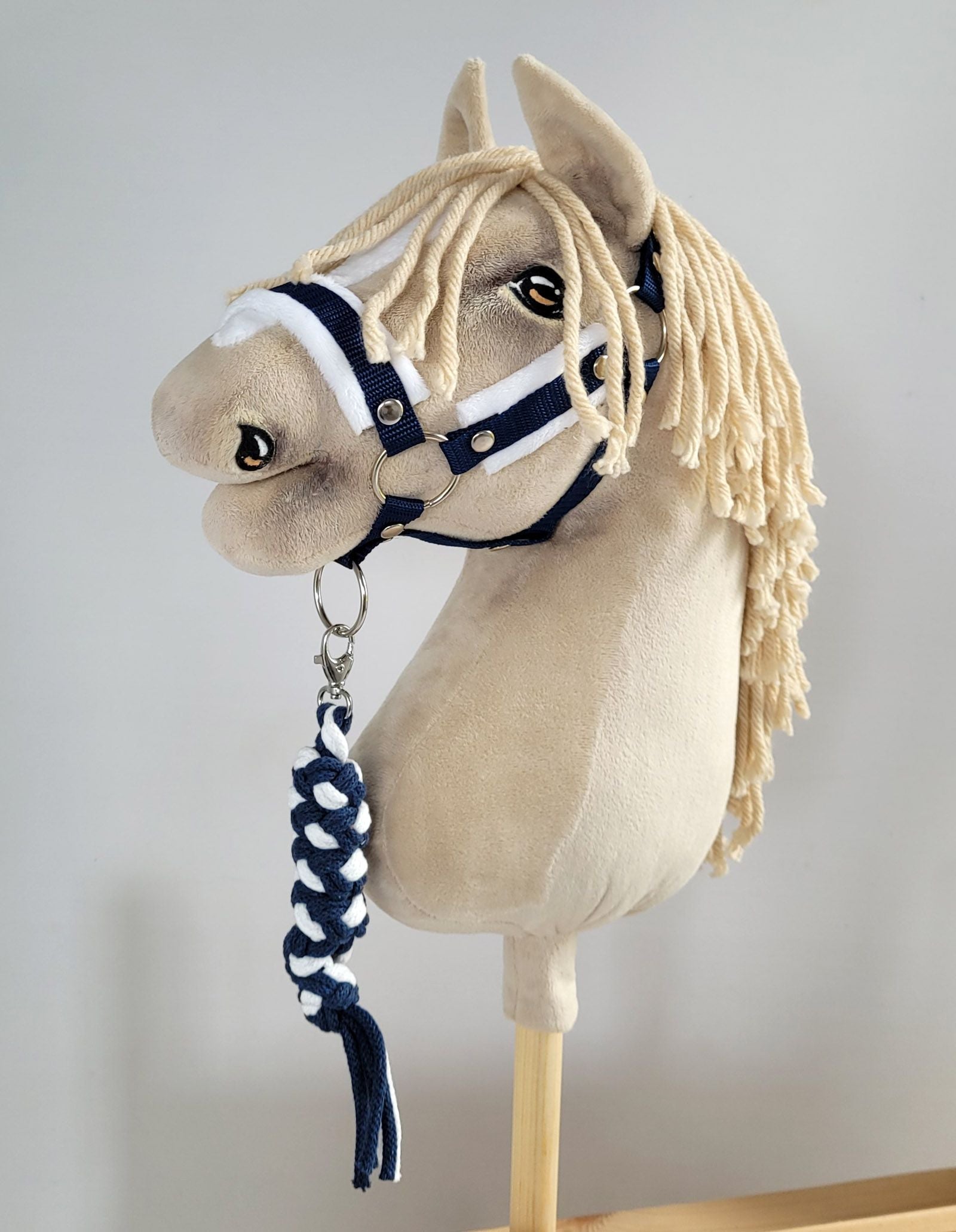 Tether for Hobby Horse made of double-twine cord - white-navy blue