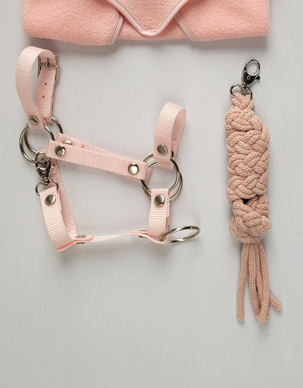 Set for Hobby Horse: the halter A3 + Tether made of cord - powder pink