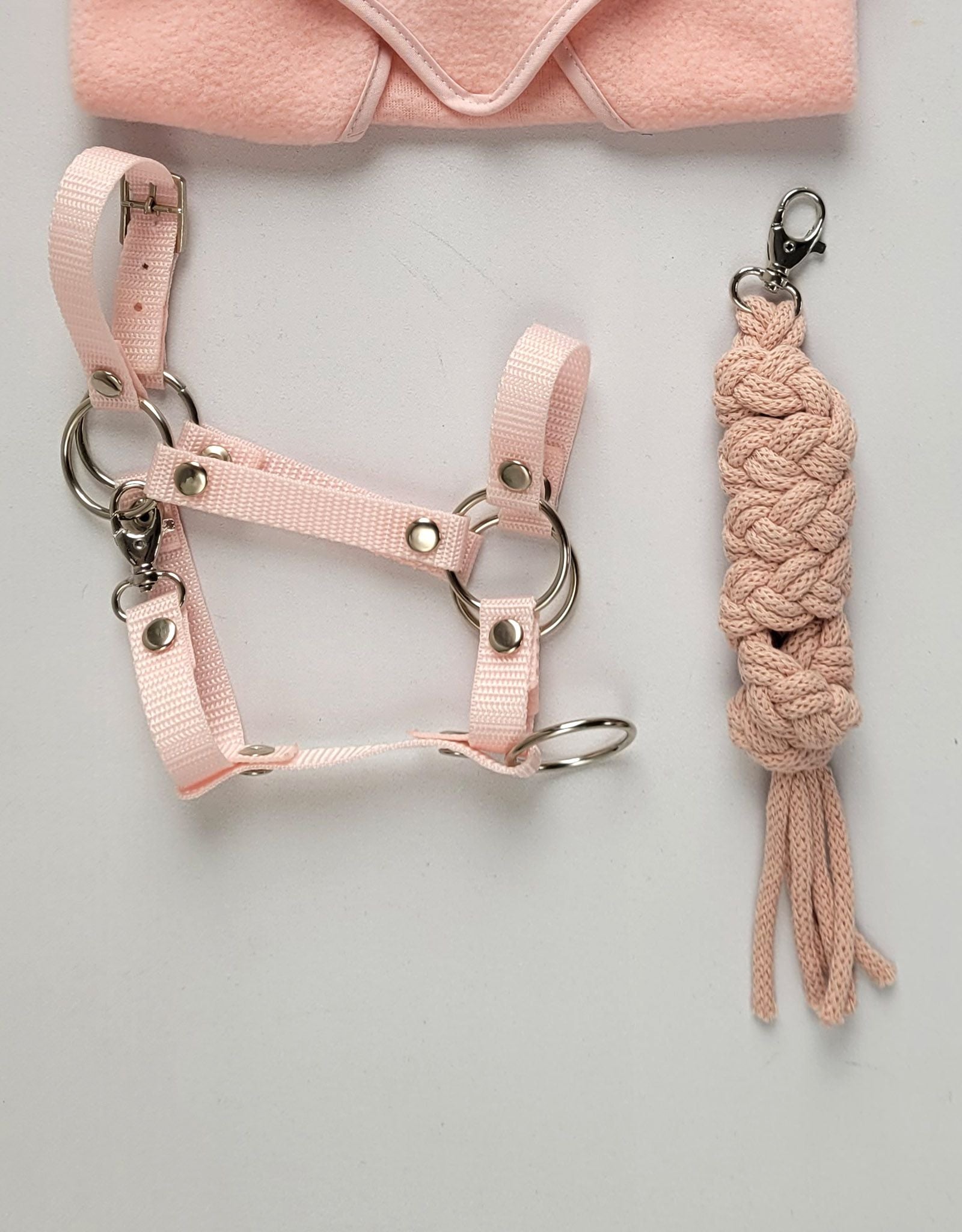 Set for Hobby Horse: the halter A3 + Tether made of cord - powder pink