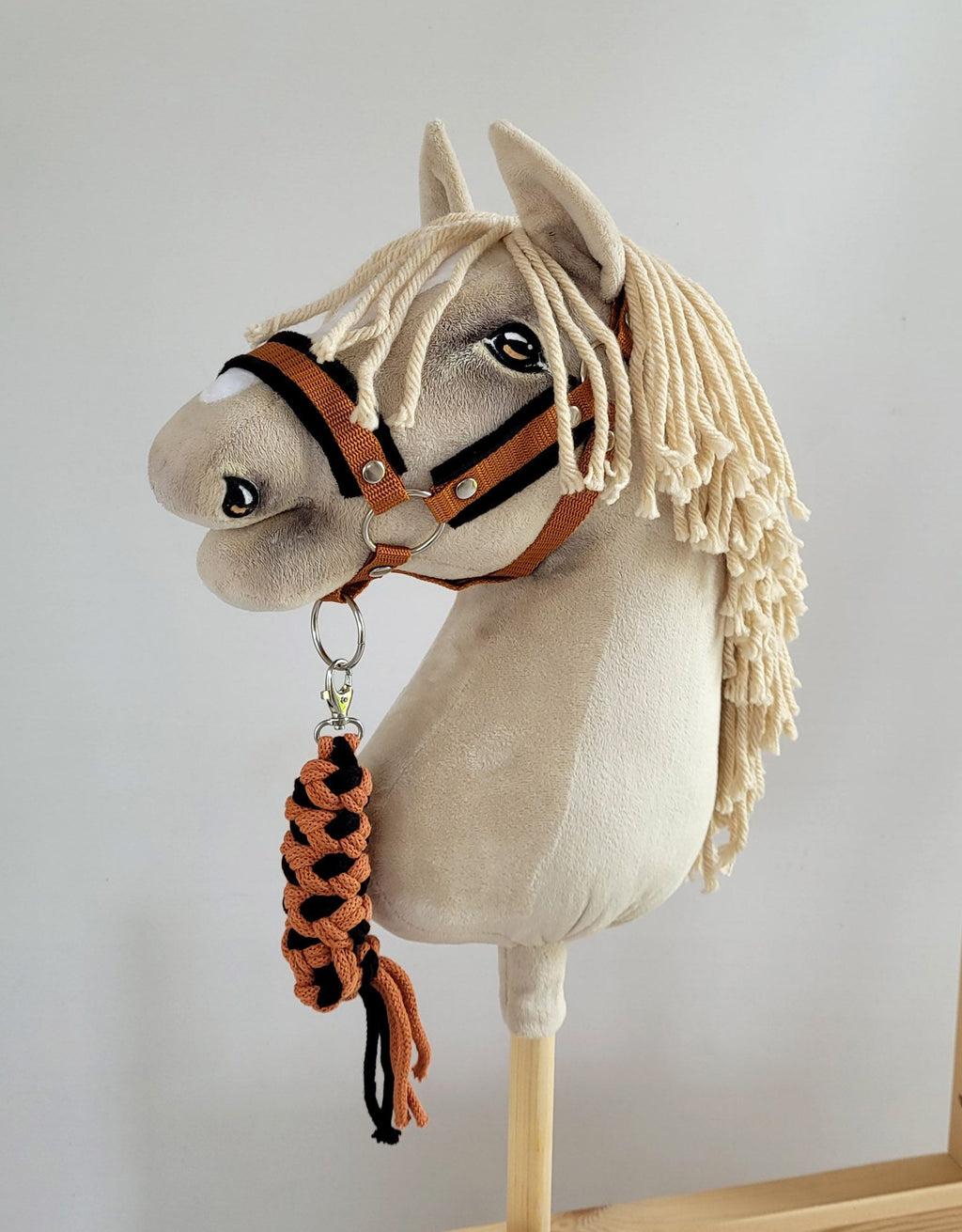 Tether for Hobby Horse made of double-twine cord - black- ginger
