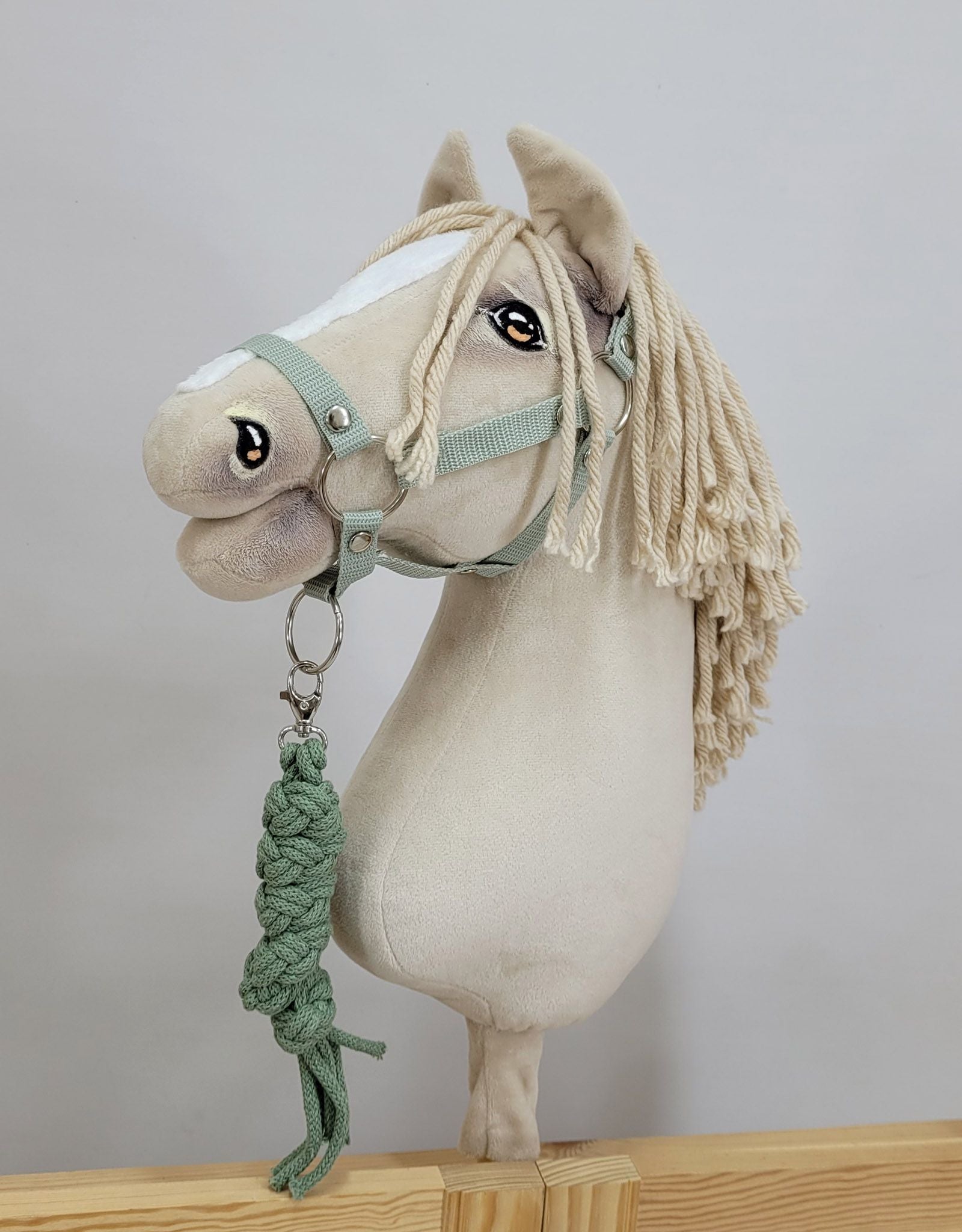 Set for Hobby Horse: the halter A3 + Tether made of cord - sage