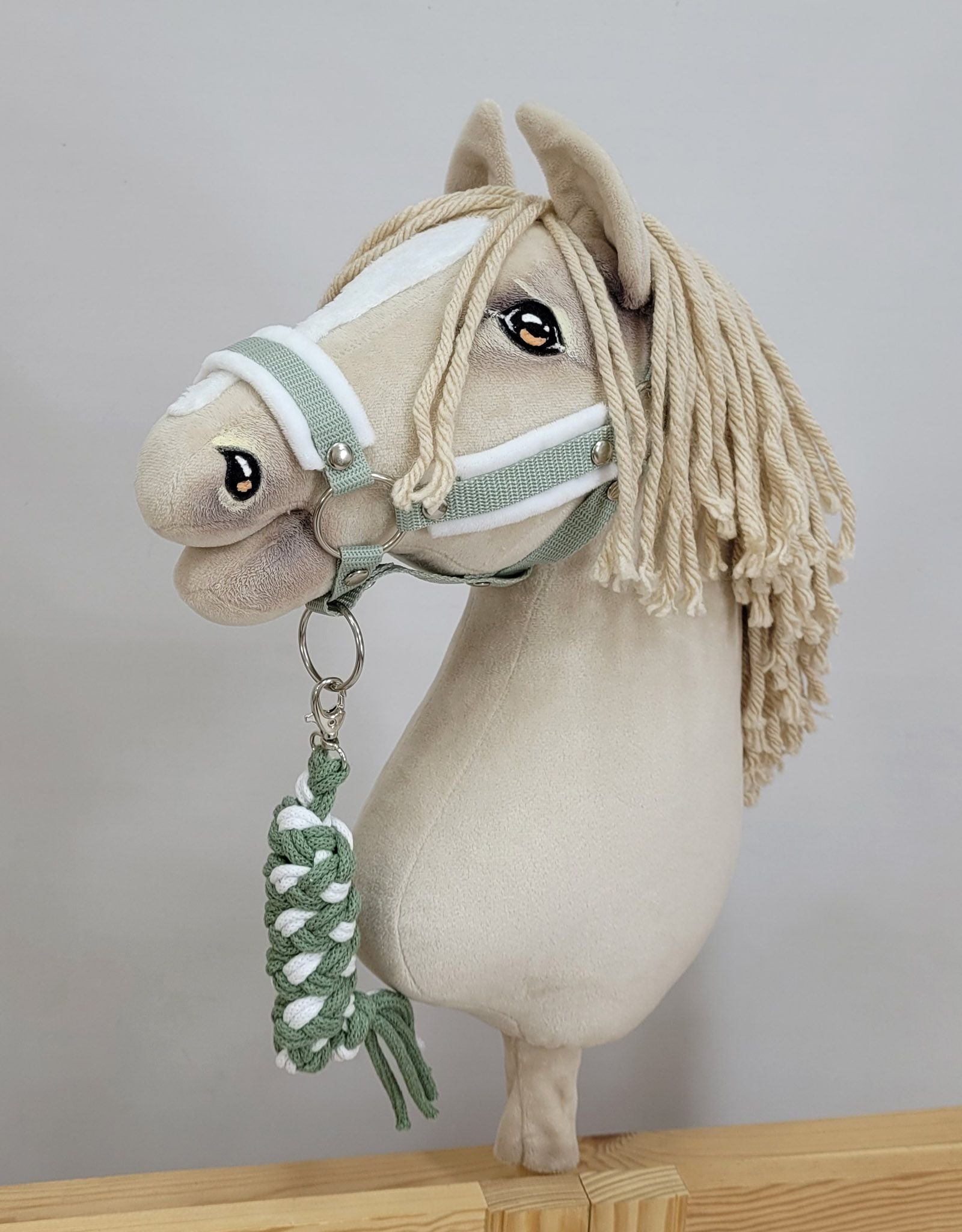 Tether for Hobby Horse made of double-twine cord - white- sage
