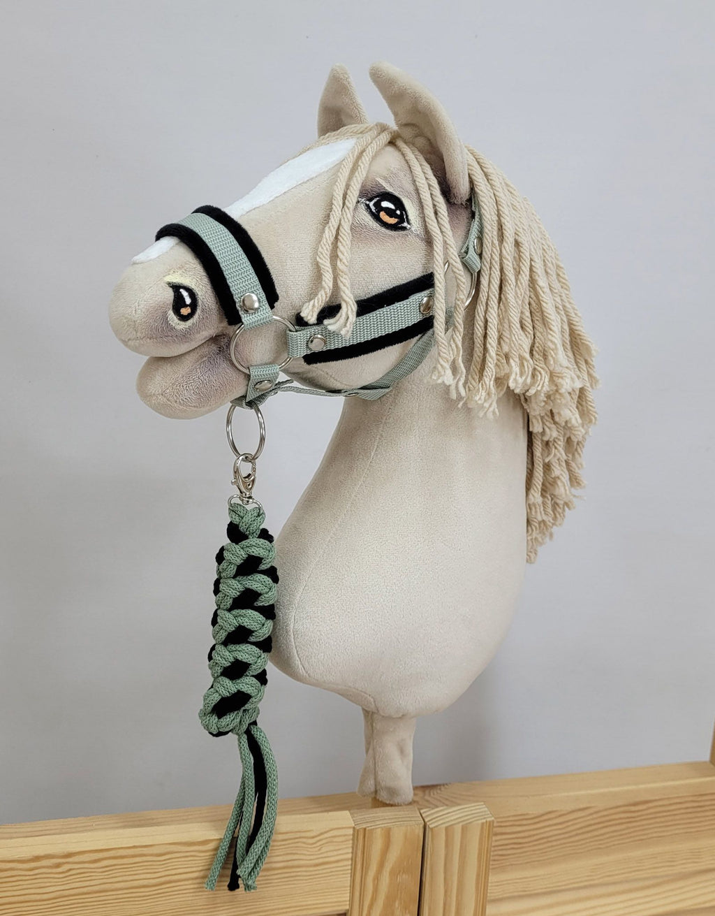 Tether for Hobby Horse made of double-twine cord - black- sage