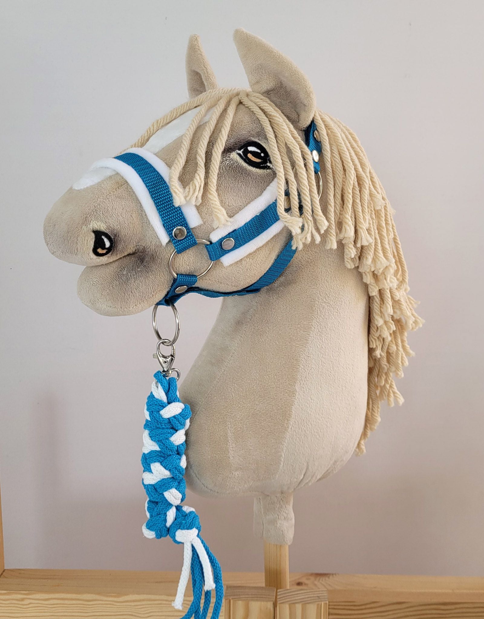 Tether for Hobby Horse made of double-twine cord - white- turquoise