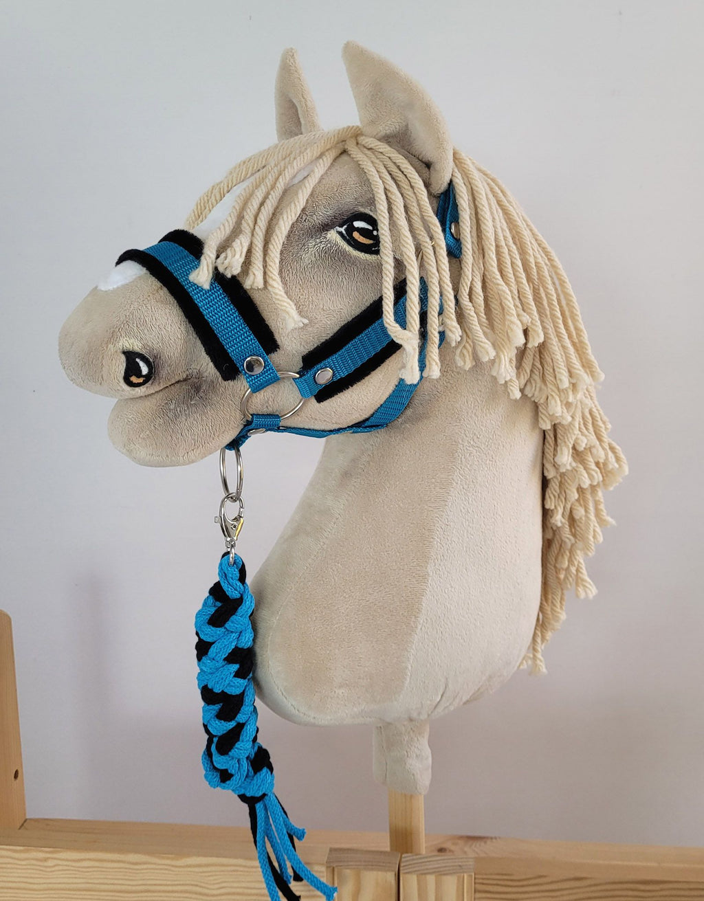 Tether for Hobby Horse made of double-twine cord - black- turquoise