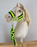 Set for Hobby Horse: the halter A3 with black furry + Tether made of cord - neon-green/ black