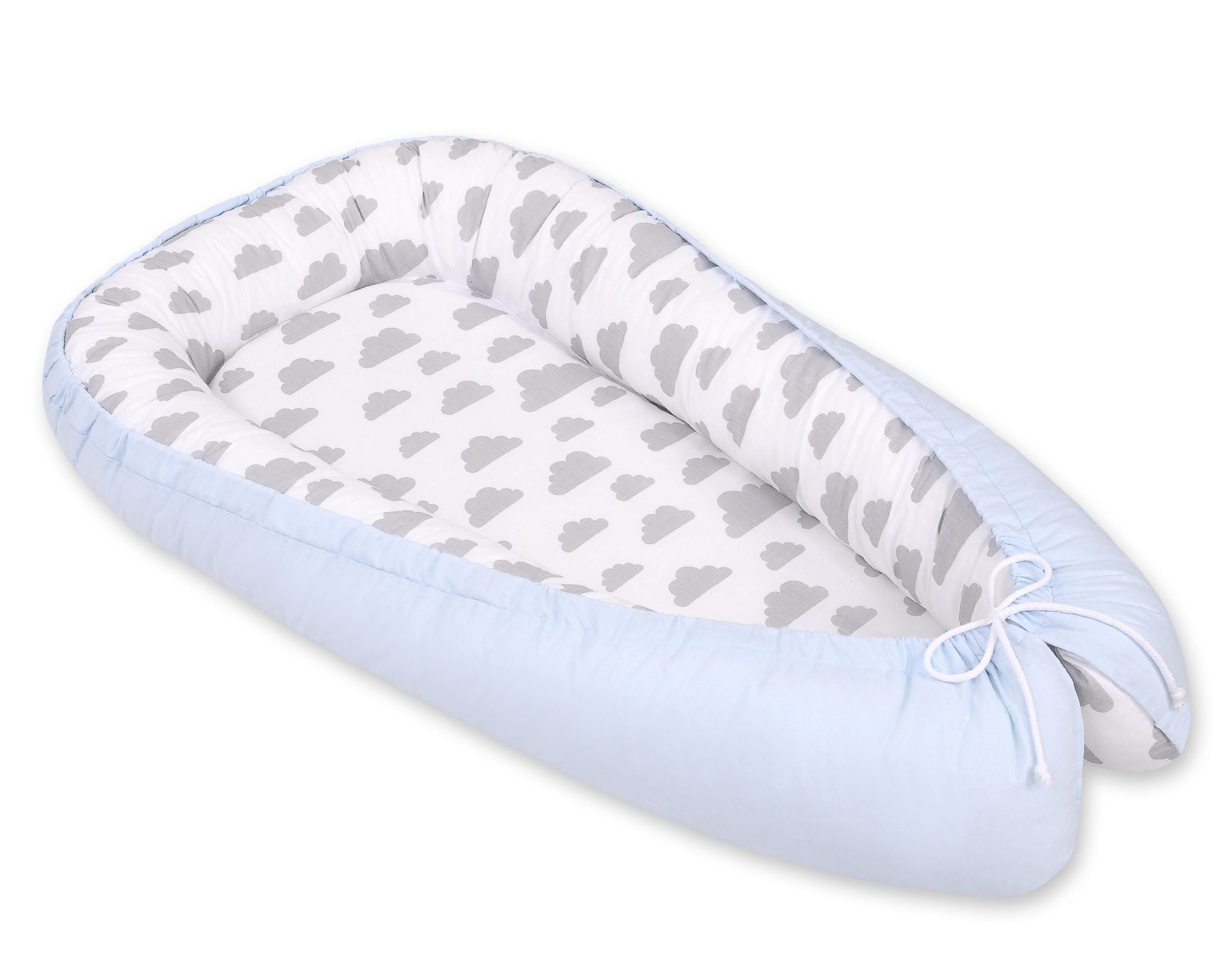 Baby nest double-sided Premium Cocoon for infants BOBONO- clouds gray/blue