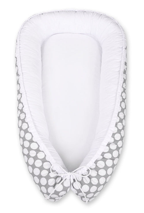 Baby nest double-sided Premium Cocoon for infants BOBONO- white dots/white