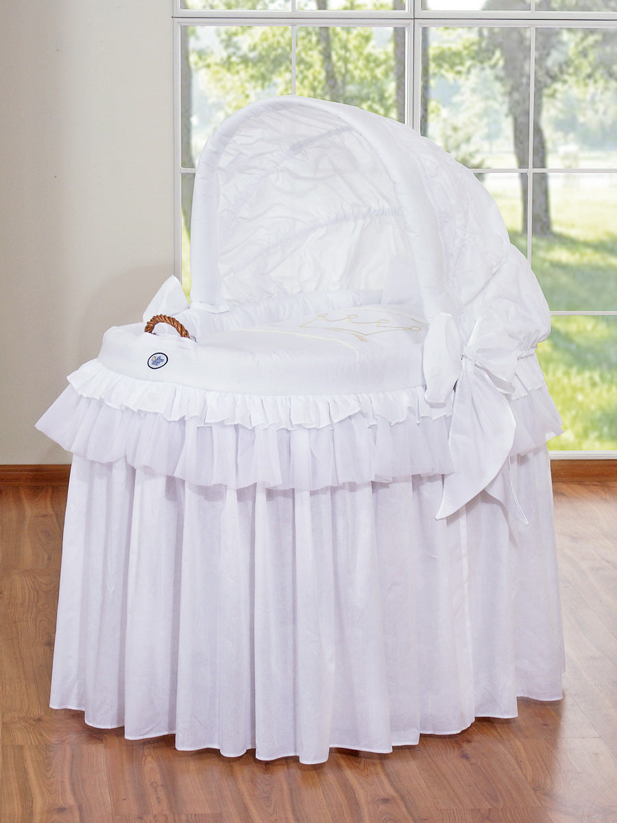 Moses Basket/Wicker crib with hood- Little Prince/Princess white