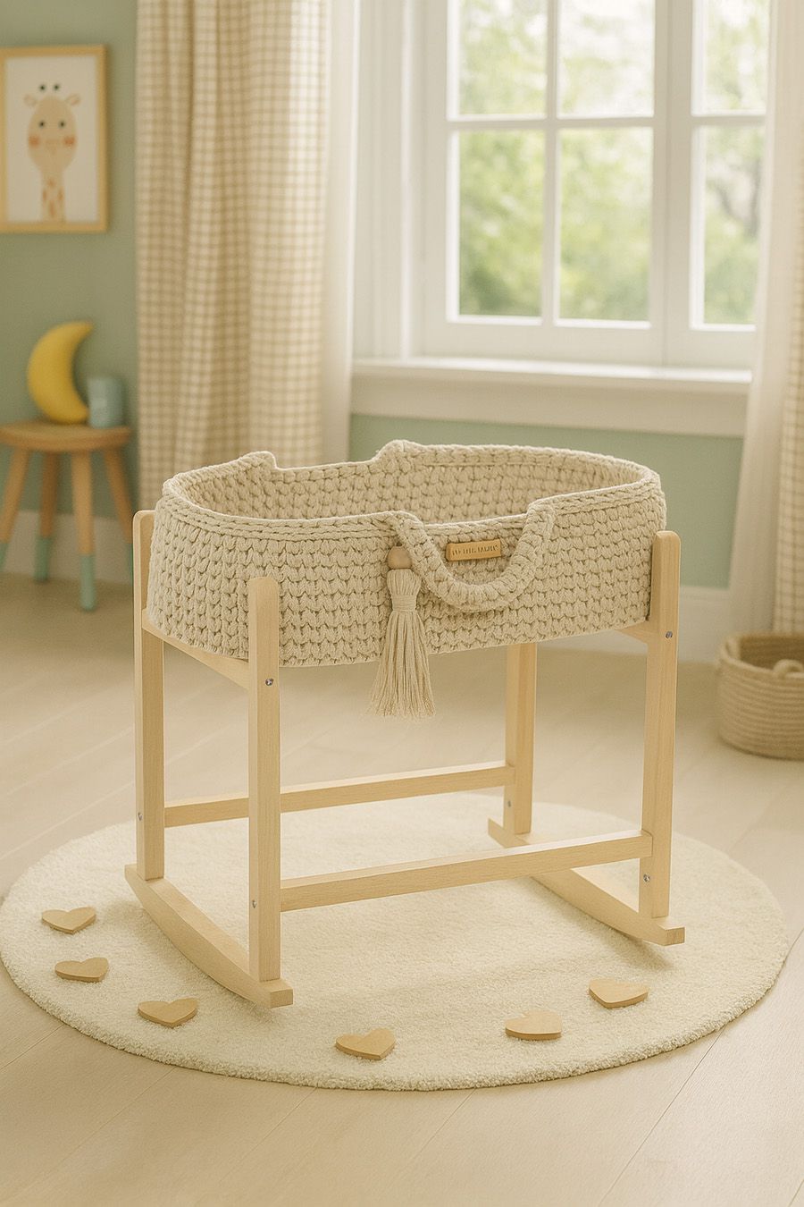 Moses basket BOHO cotton doll carrier with cradle - light beige