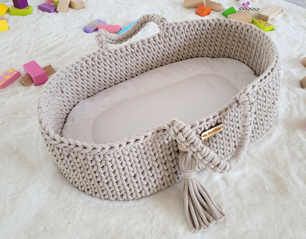 Moses basket BOHO cotton - doll carrier - light beige