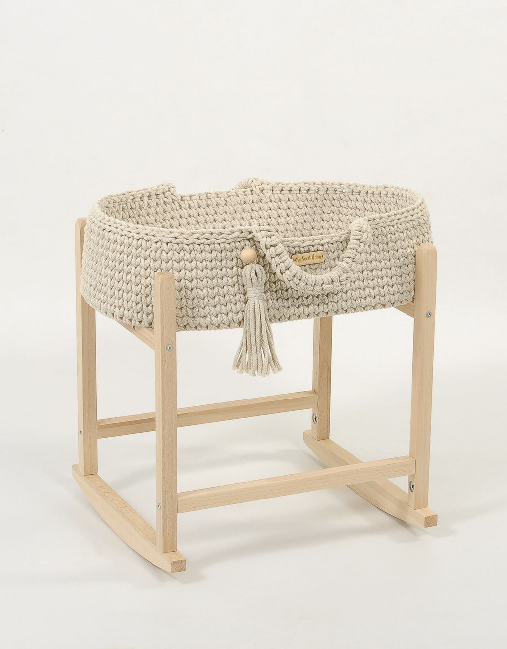 Moses basket BOHO cotton doll carrier with cradle - light beige