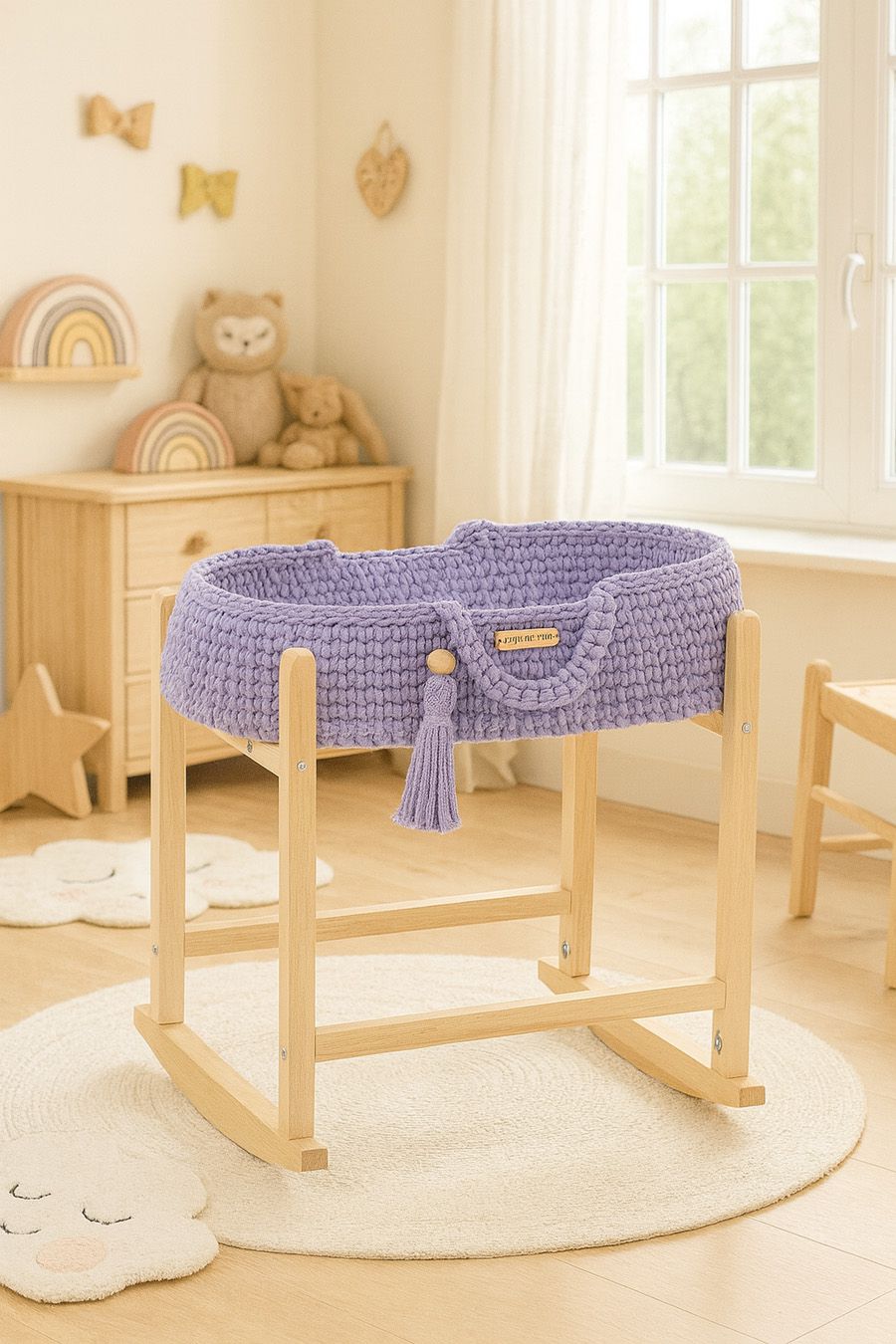 Moses basket BOHO cotton doll carrier with cradle - purple