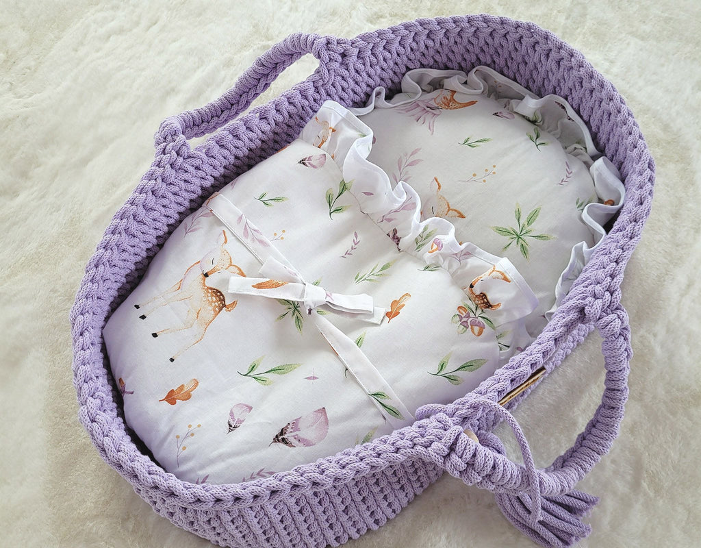 Moses basket BOHO cotton doll carrier with cradle - purple