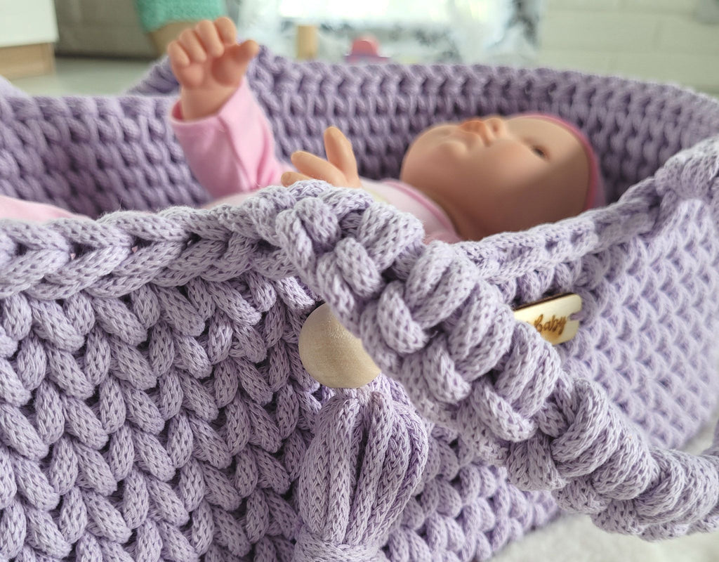 Moses basket BOHO cotton doll carrier with cradle - purple